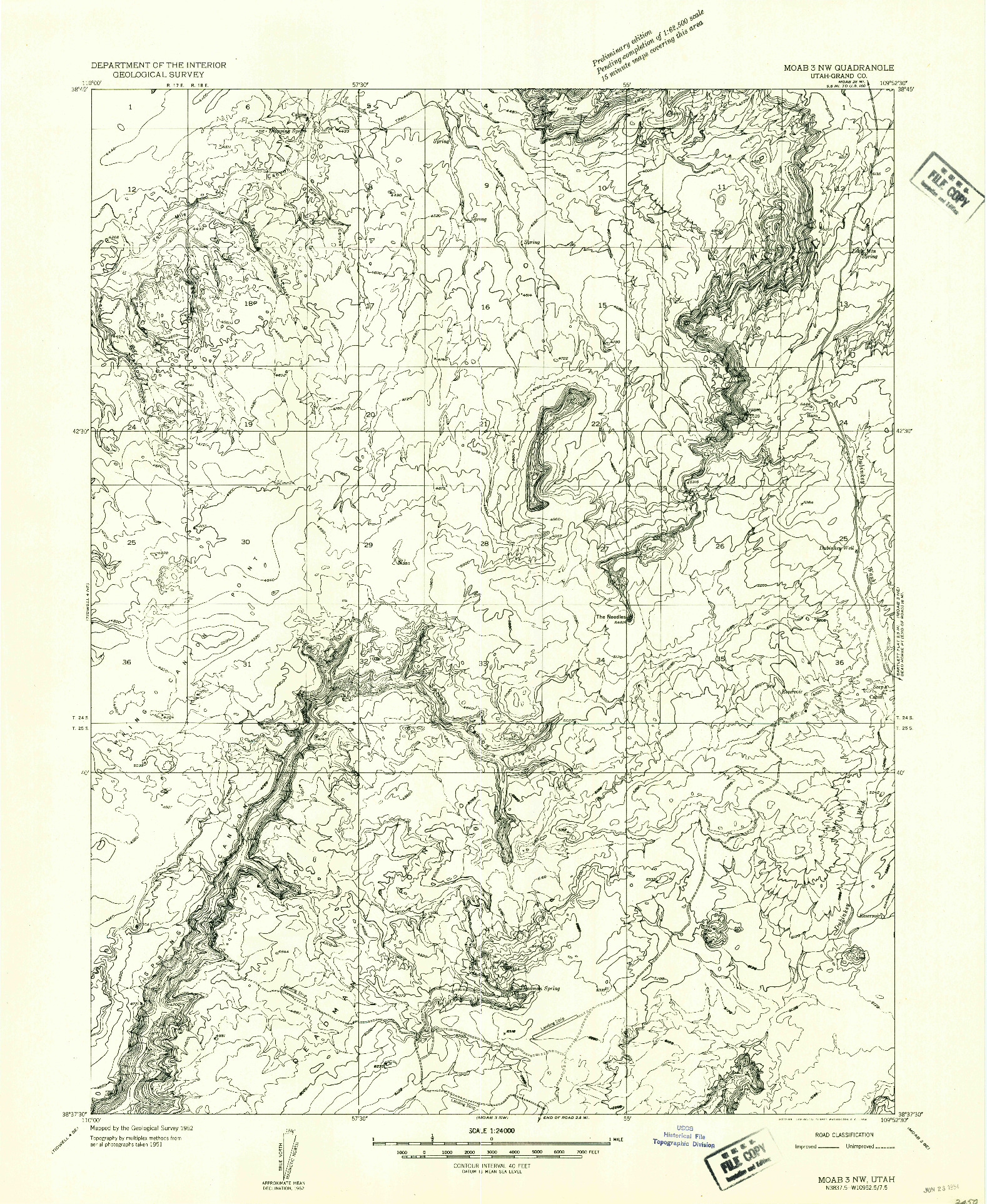 USGS 1:24000-SCALE QUADRANGLE FOR MOAB 3 NW, UT 1952