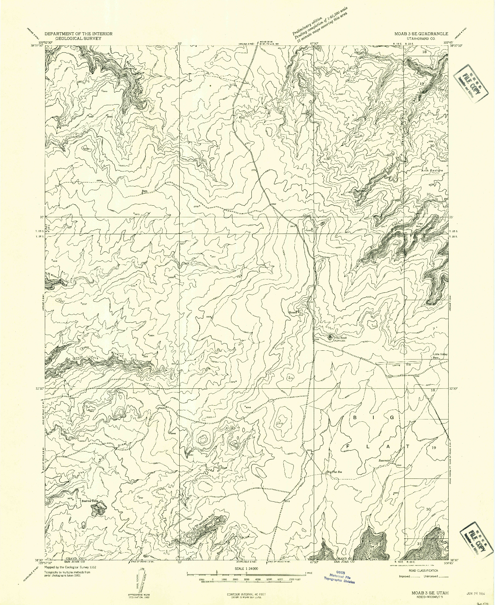 USGS 1:24000-SCALE QUADRANGLE FOR MOAB 3 SE, UT 1952