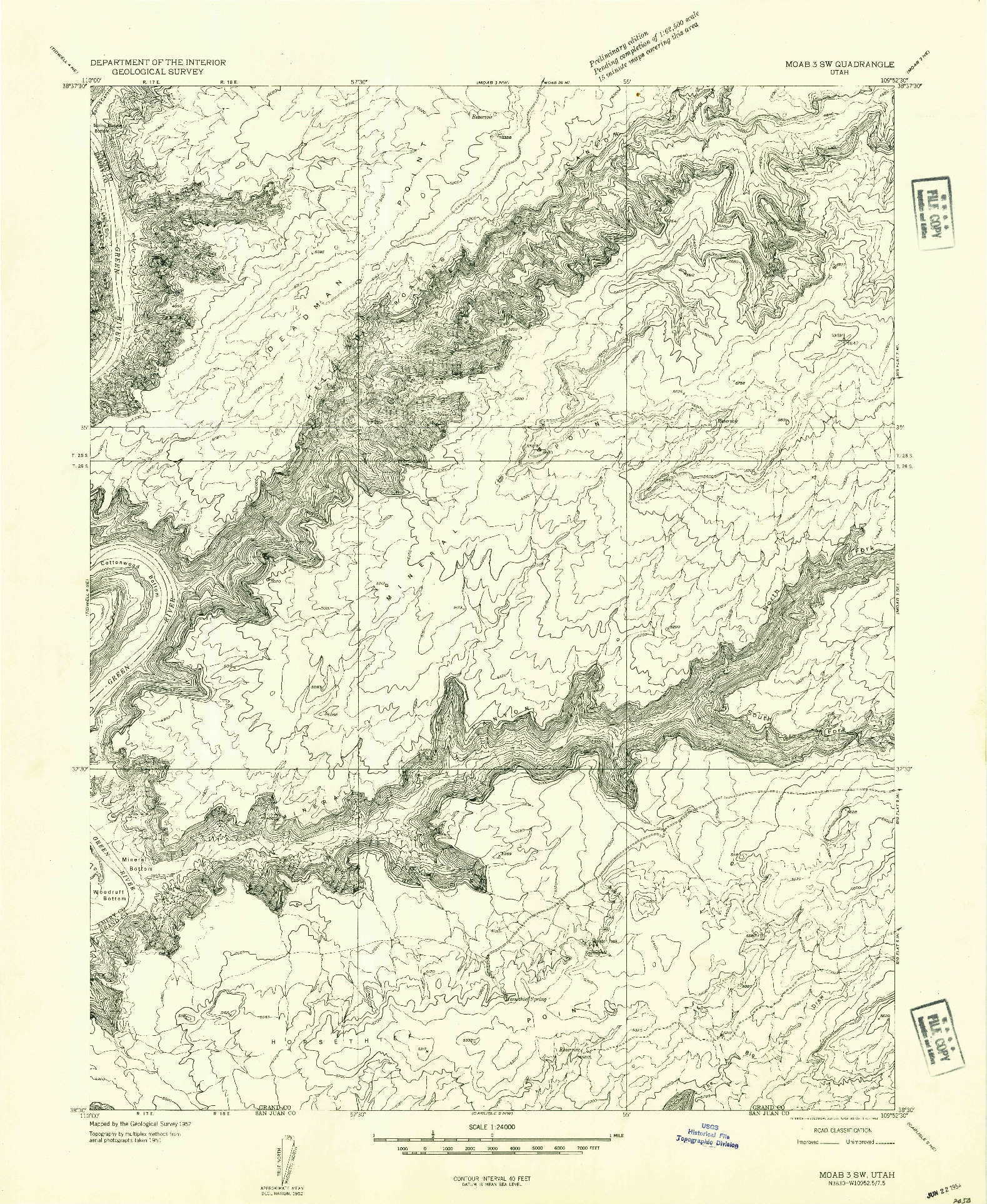 USGS 1:24000-SCALE QUADRANGLE FOR MOAB 3 SW, UT 1952
