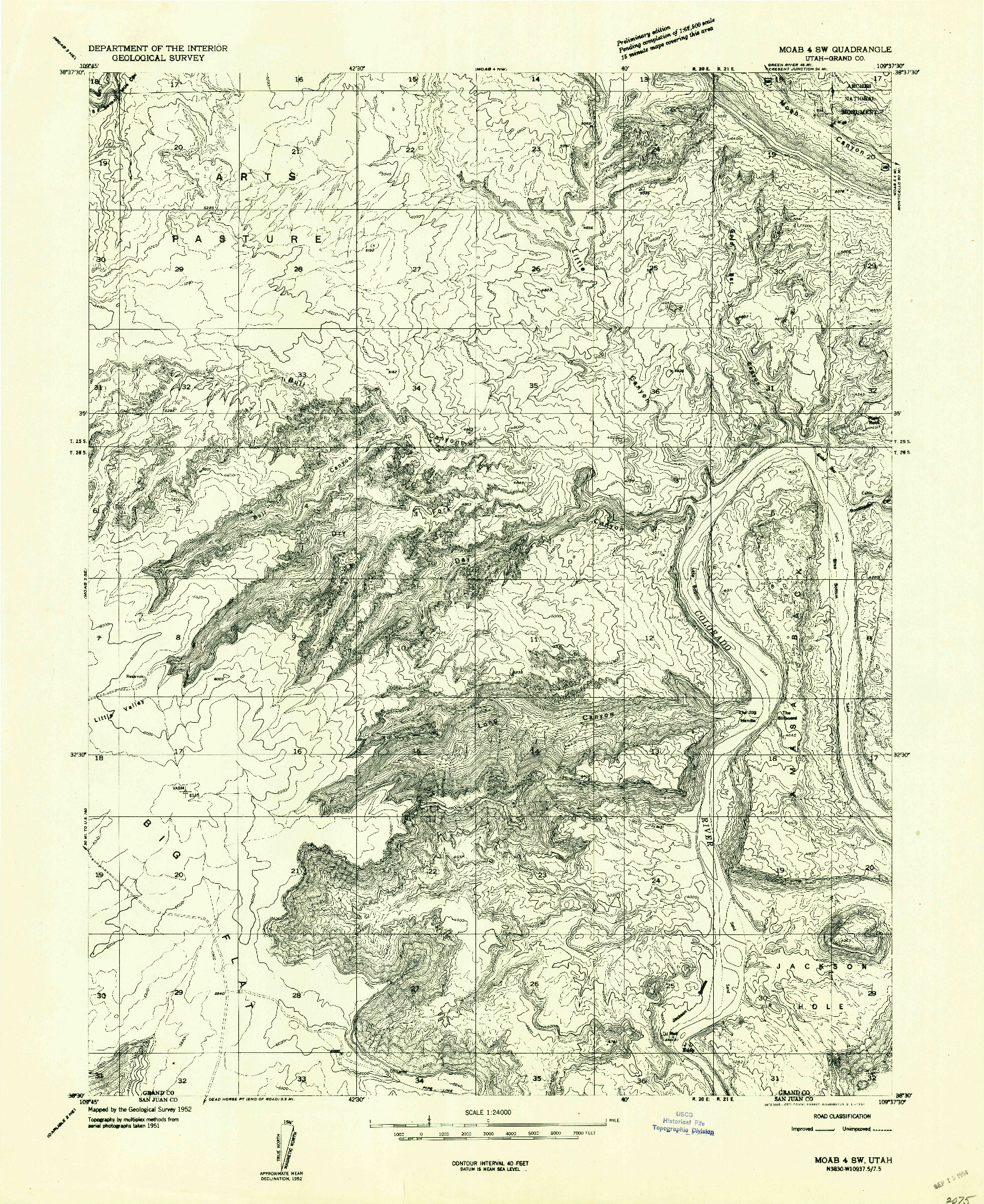 USGS 1:24000-SCALE QUADRANGLE FOR MOAB 4 SW, UT 1952