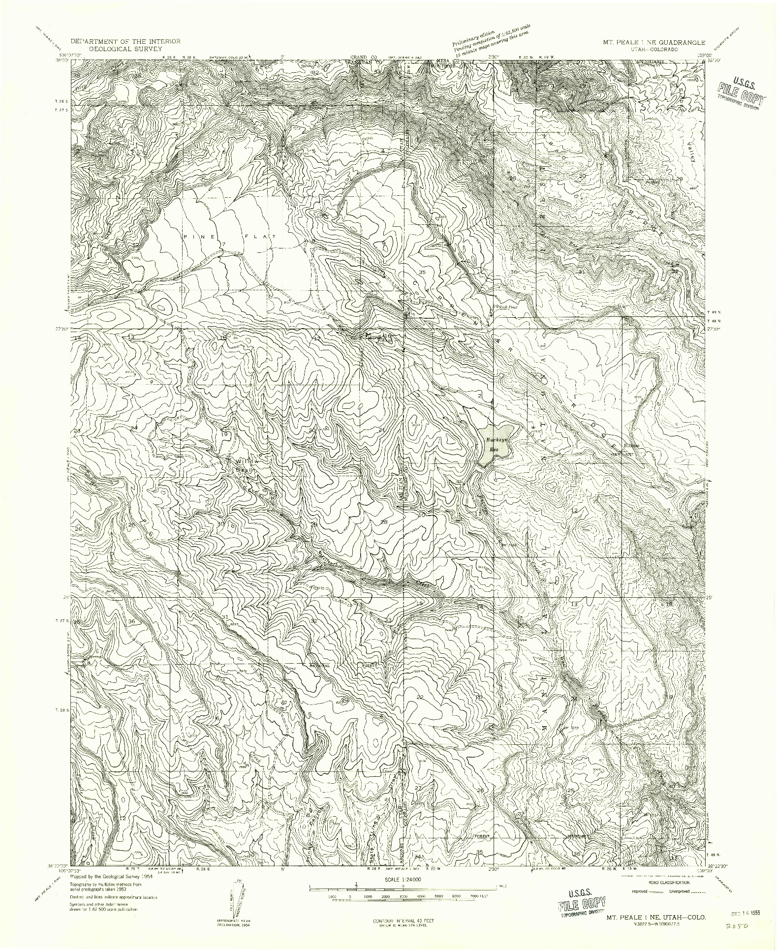 USGS 1:24000-SCALE QUADRANGLE FOR MT PEALE 1 NE, UT 1954