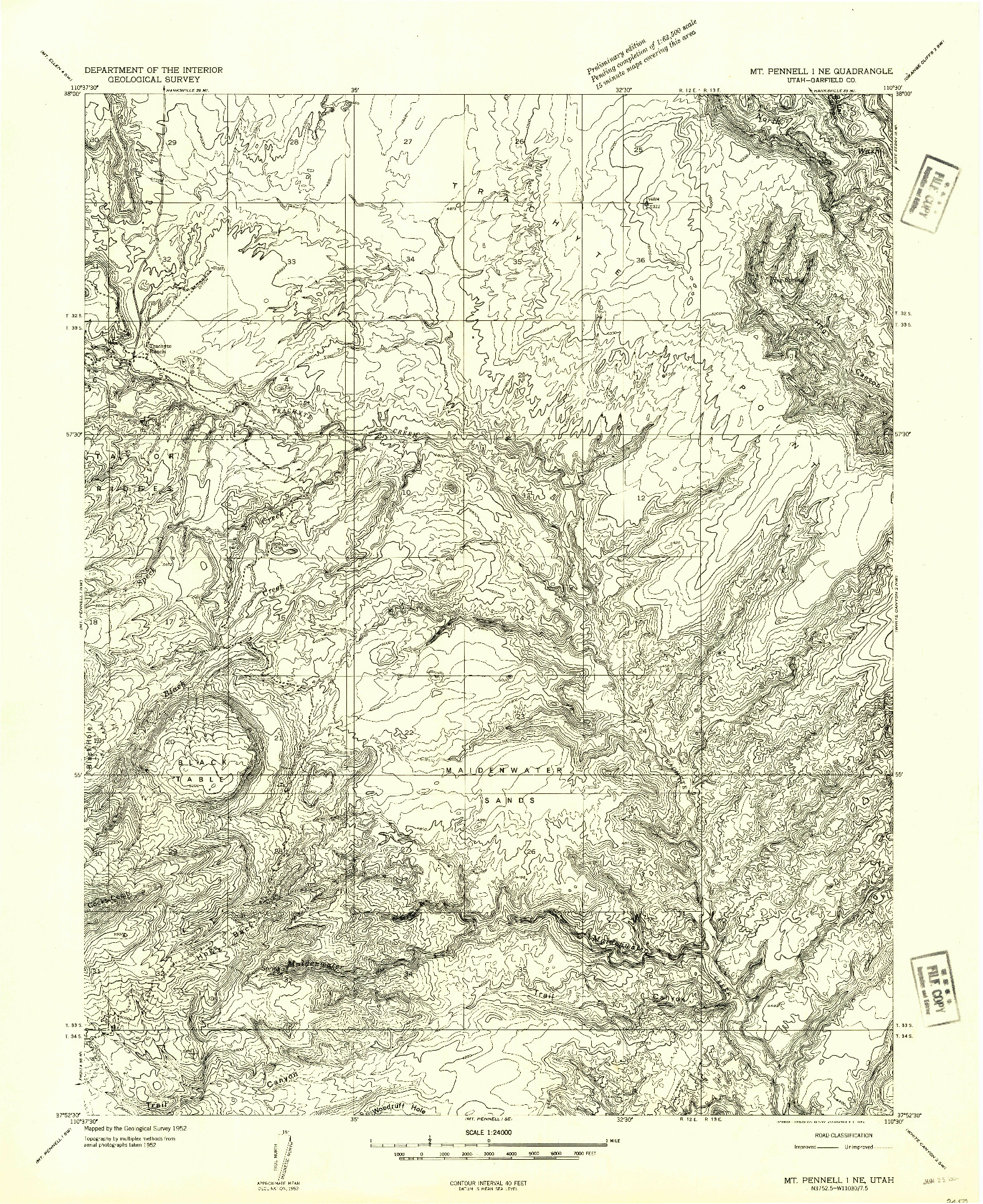 USGS 1:24000-SCALE QUADRANGLE FOR MT PENNELL 1 NE, UT 1952