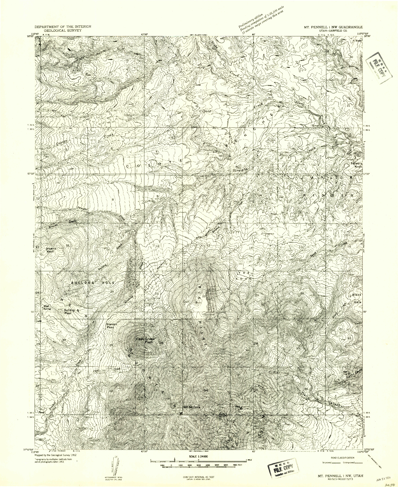 USGS 1:24000-SCALE QUADRANGLE FOR MT PENNELL 1 NW, UT 1952