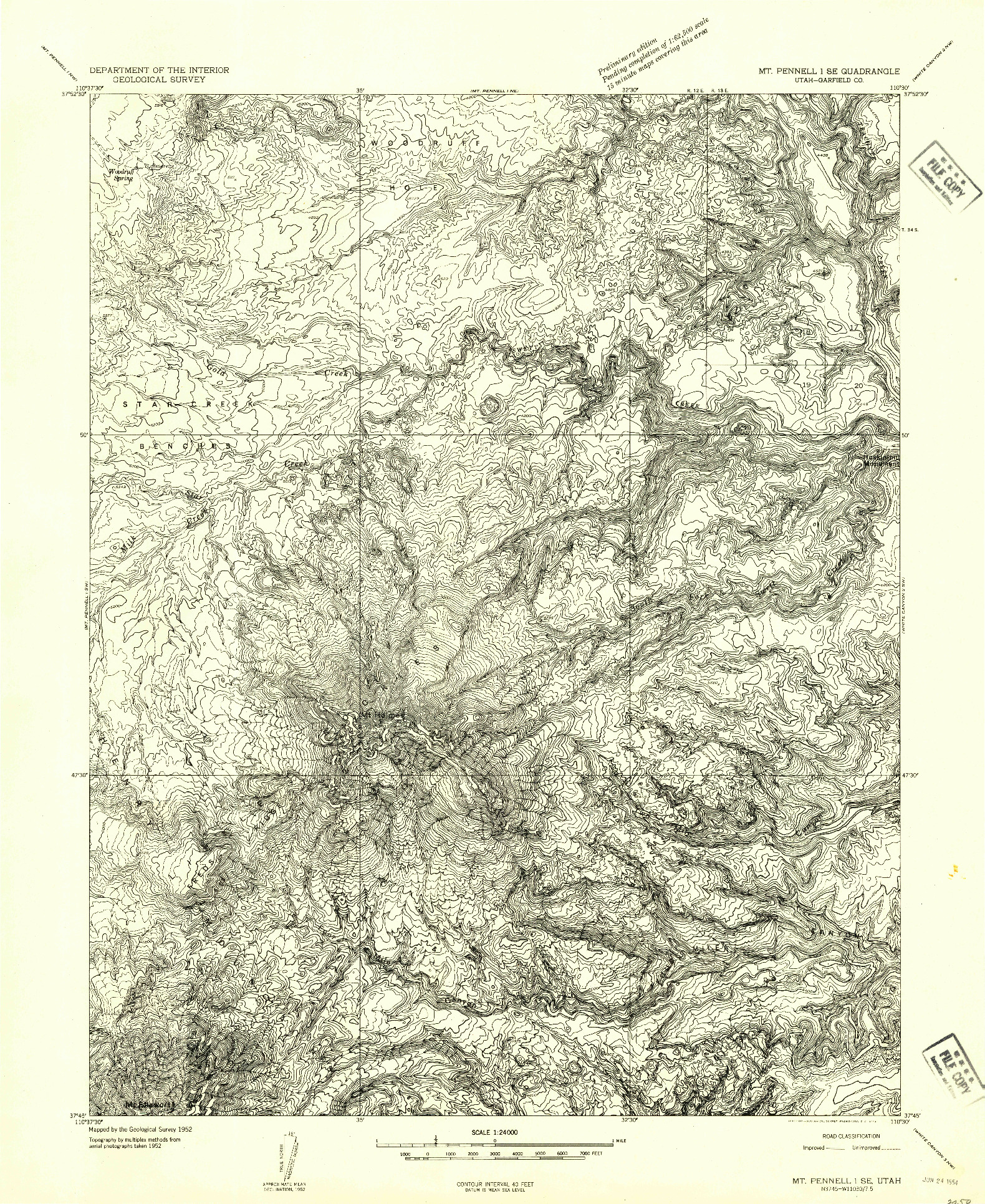 USGS 1:24000-SCALE QUADRANGLE FOR MT PENNELL 1 SE, UT 1952