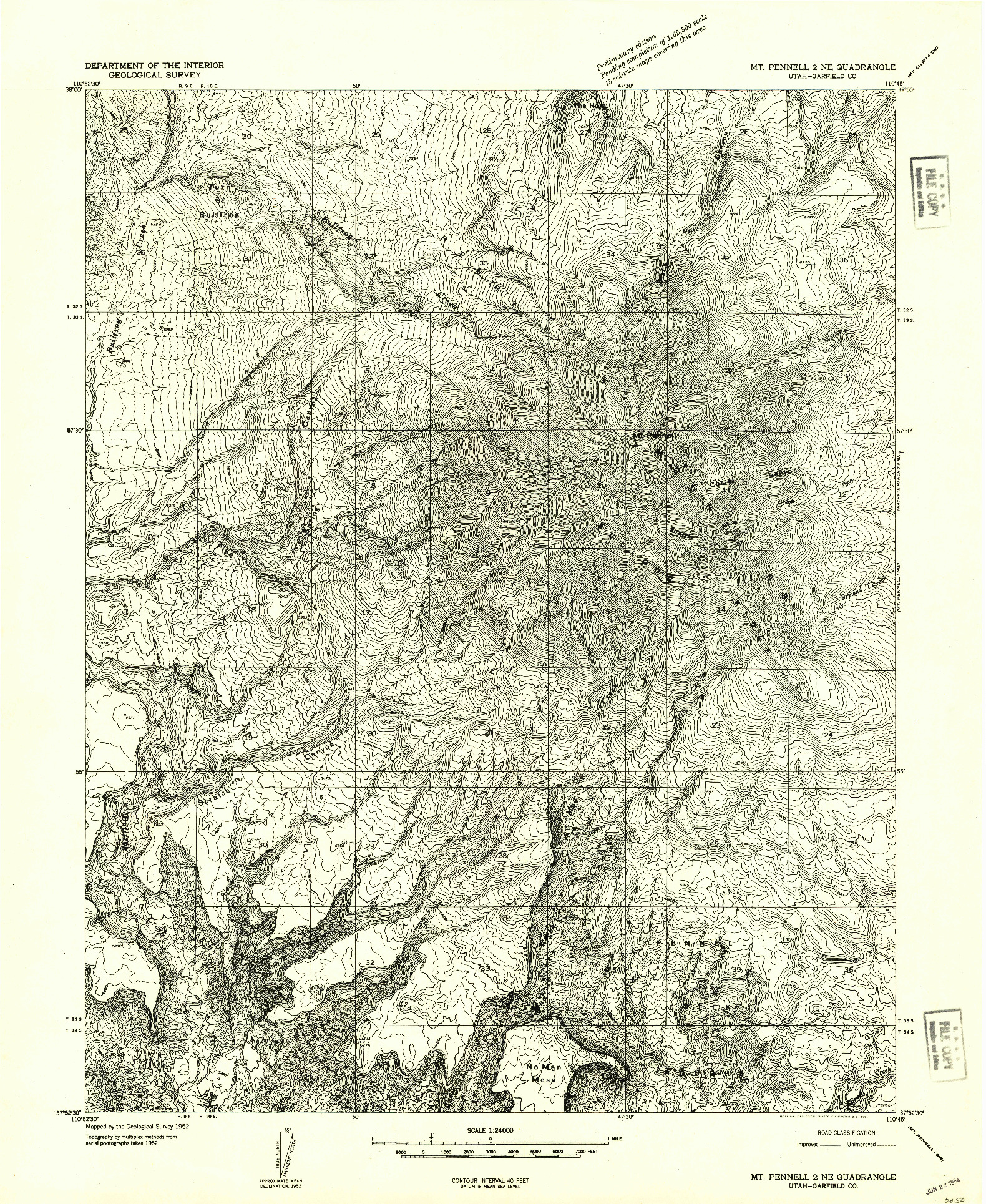 USGS 1:24000-SCALE QUADRANGLE FOR MT PENNELL 2 NE, UT 1952