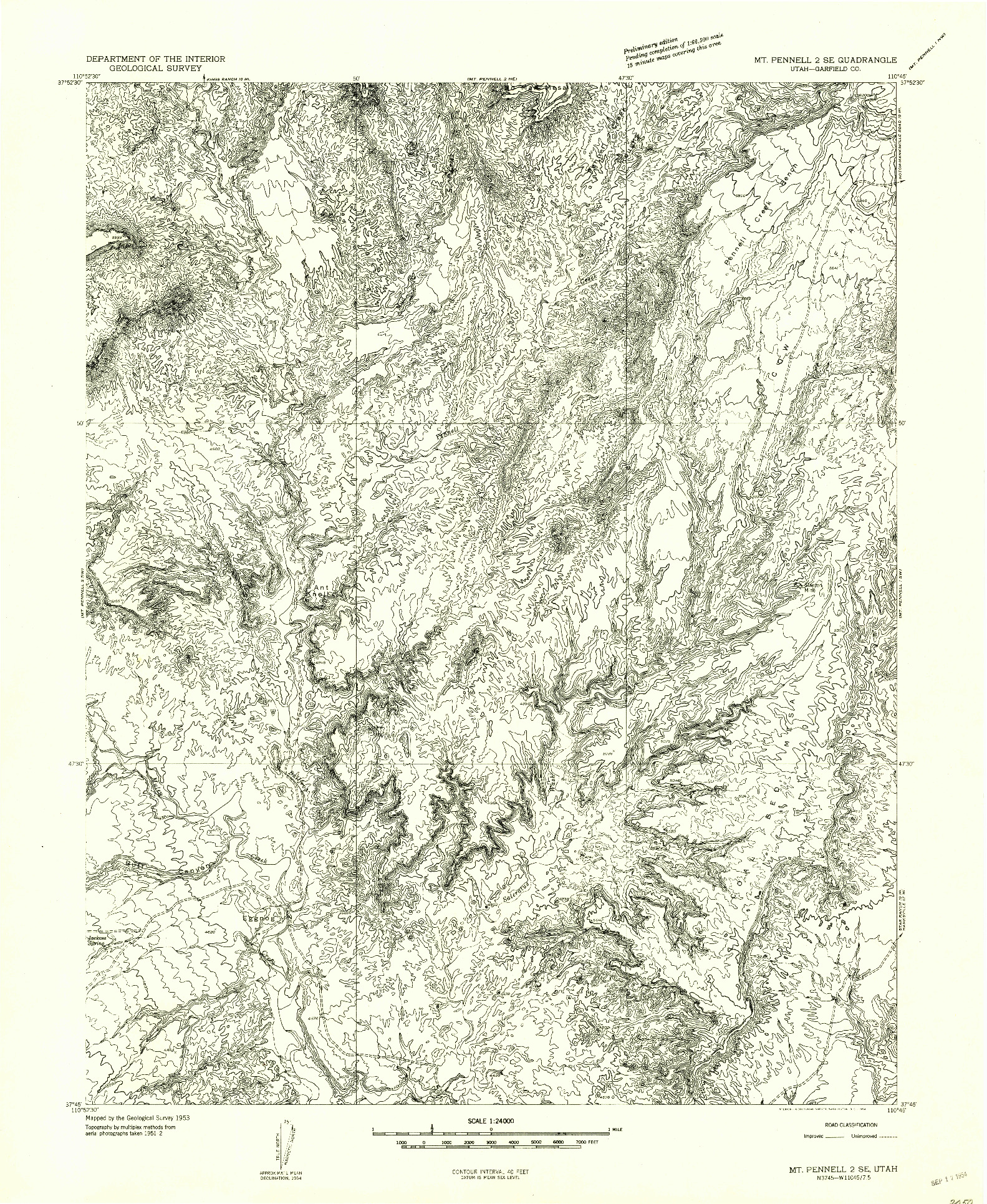 USGS 1:24000-SCALE QUADRANGLE FOR MT PENNELL 2 SE, UT 1953