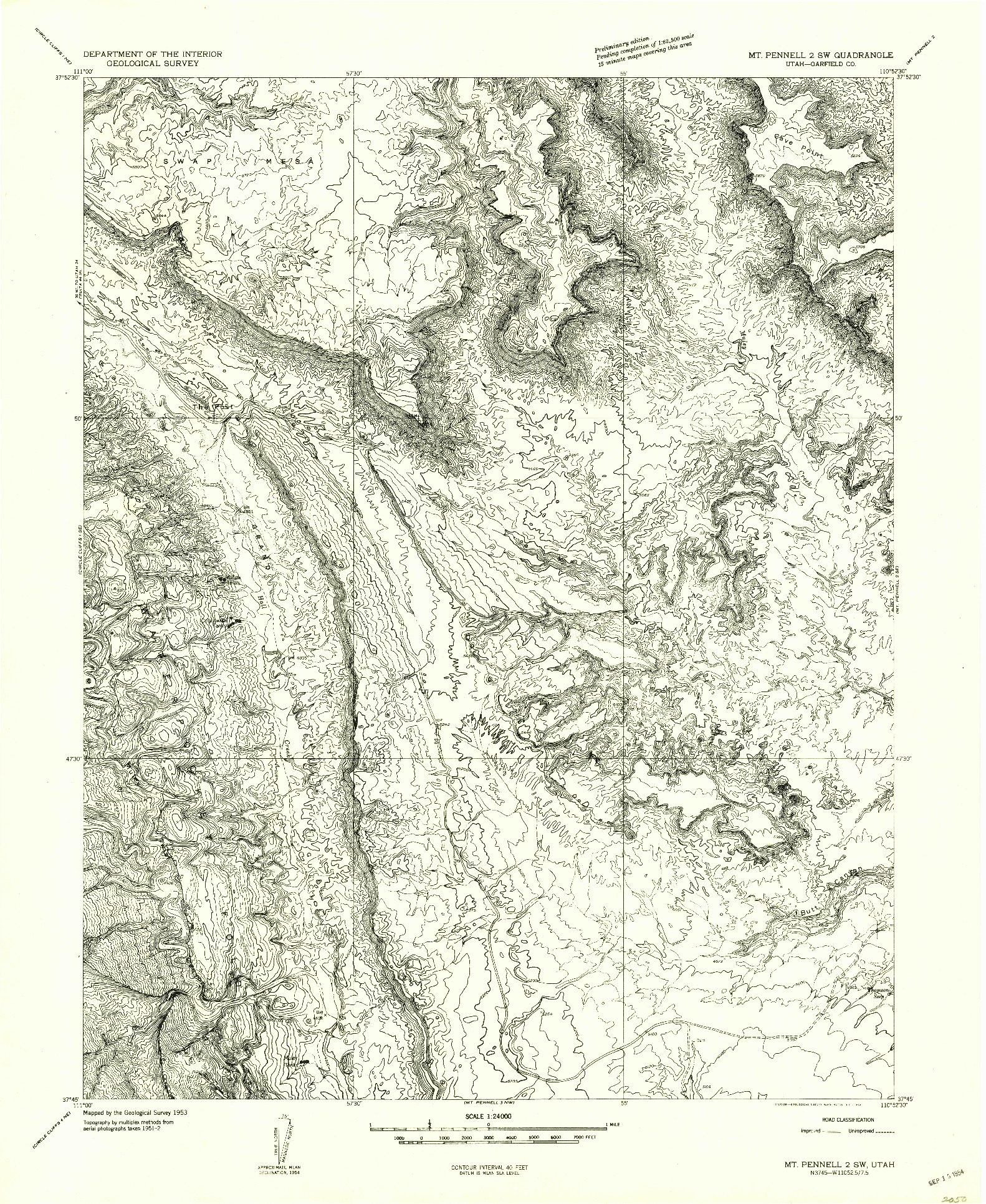 USGS 1:24000-SCALE QUADRANGLE FOR MT PENNELL 2 SW, UT 1953