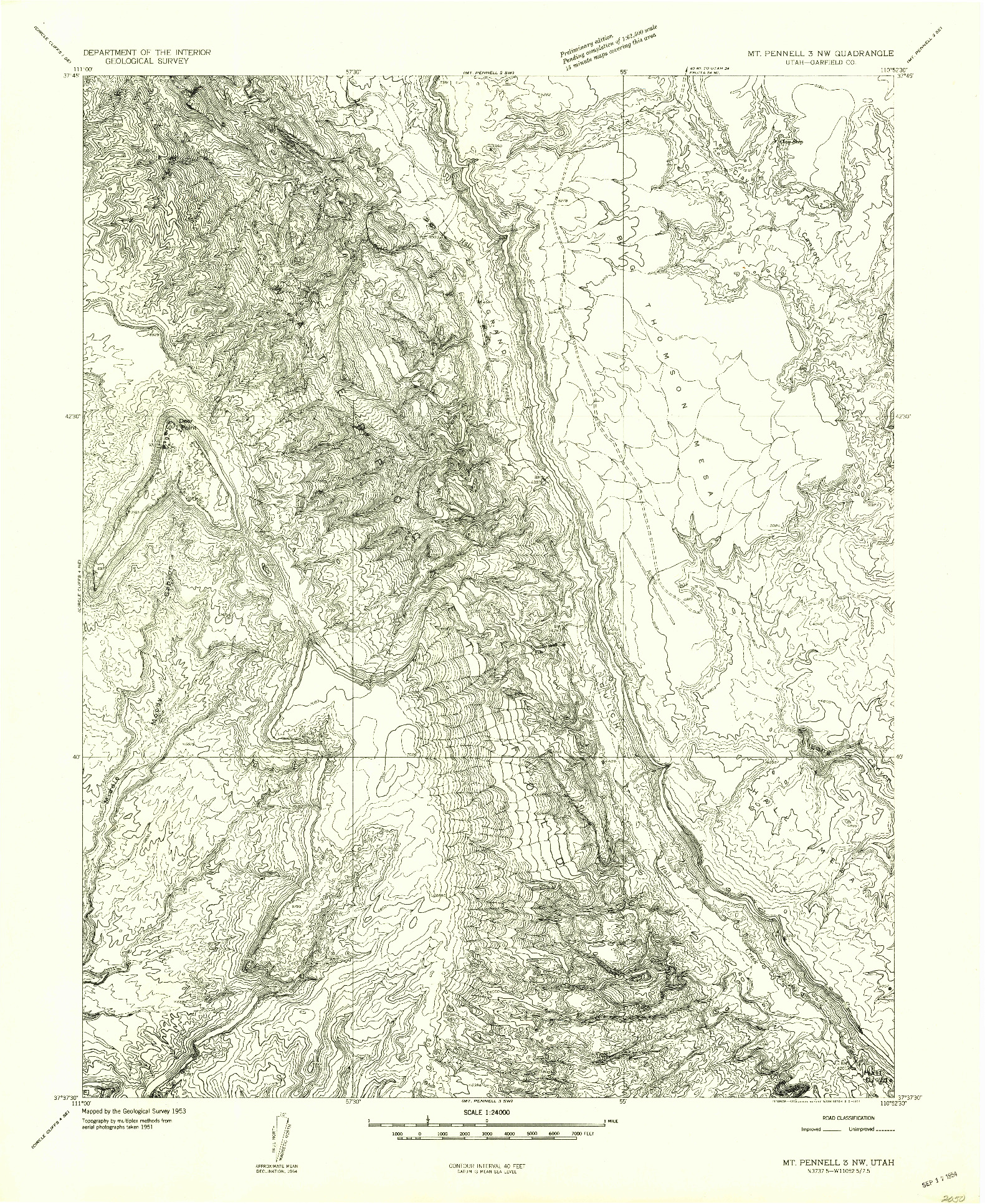 USGS 1:24000-SCALE QUADRANGLE FOR MT PENNELL 3 NW, UT 1953