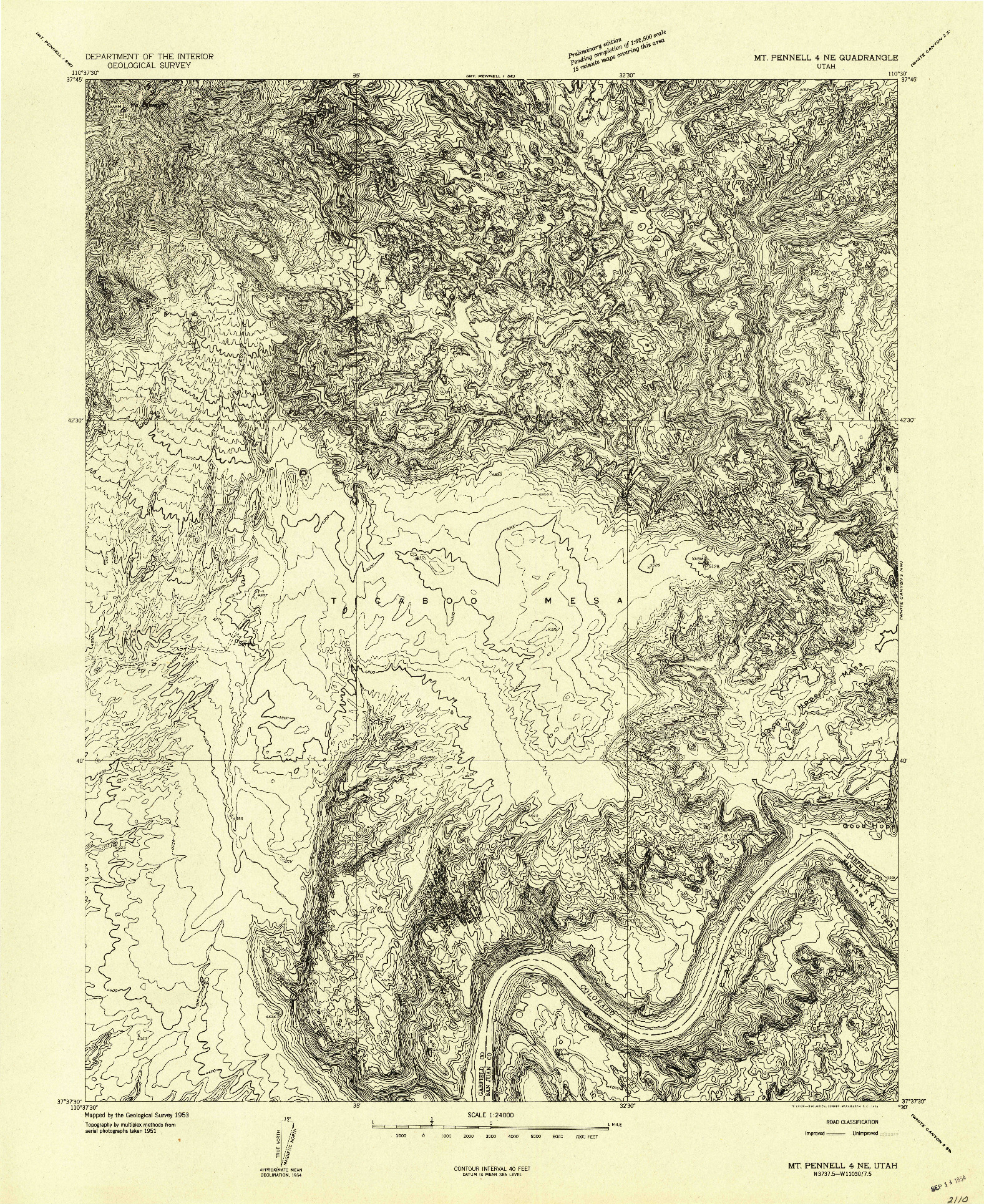 USGS 1:24000-SCALE QUADRANGLE FOR MT PENNELL 4 NE, UT 1953