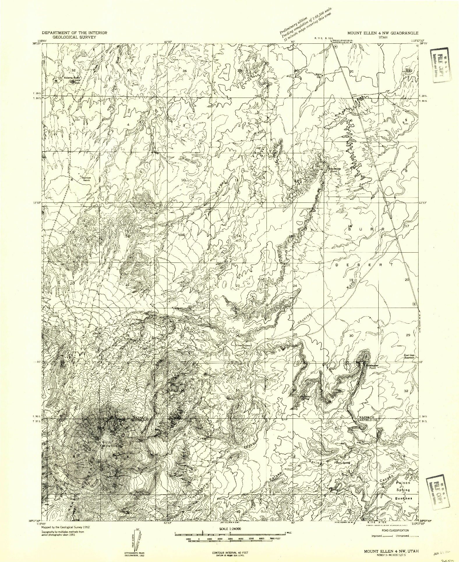 USGS 1:24000-SCALE QUADRANGLE FOR MT. ELLEN 4 NW, UT 1952
