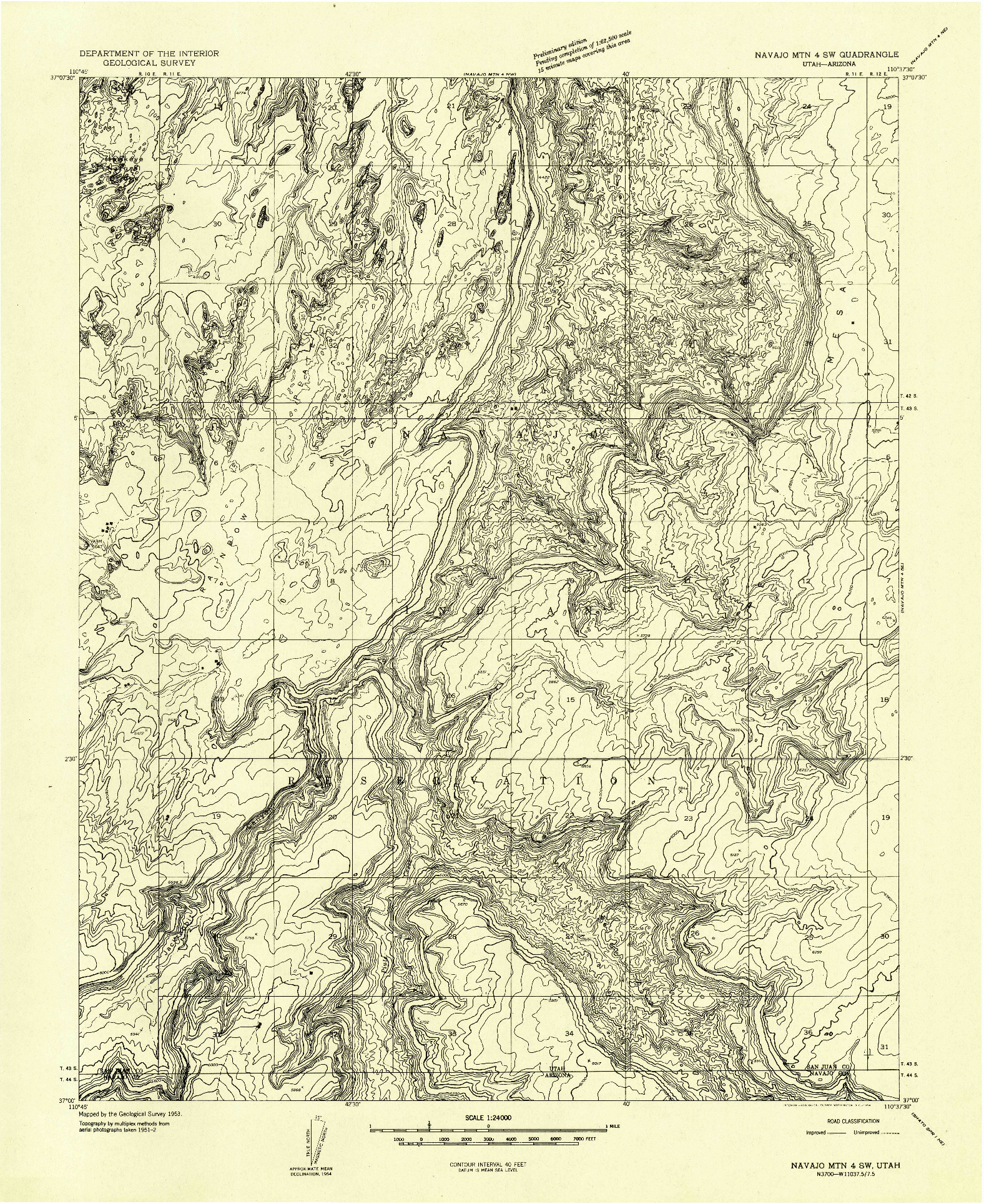 USGS 1:24000-SCALE QUADRANGLE FOR NAVAJO MOUNTAIN 4 SW, UT 1953