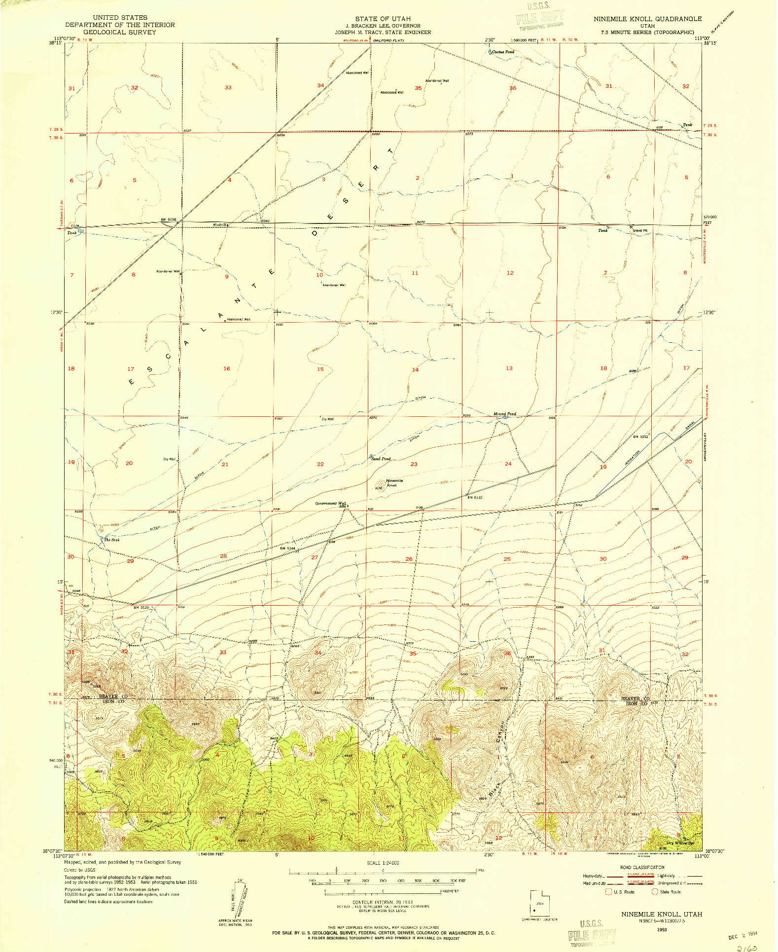 USGS 1:24000-SCALE QUADRANGLE FOR NINEMILE KNOLL, UT 1953