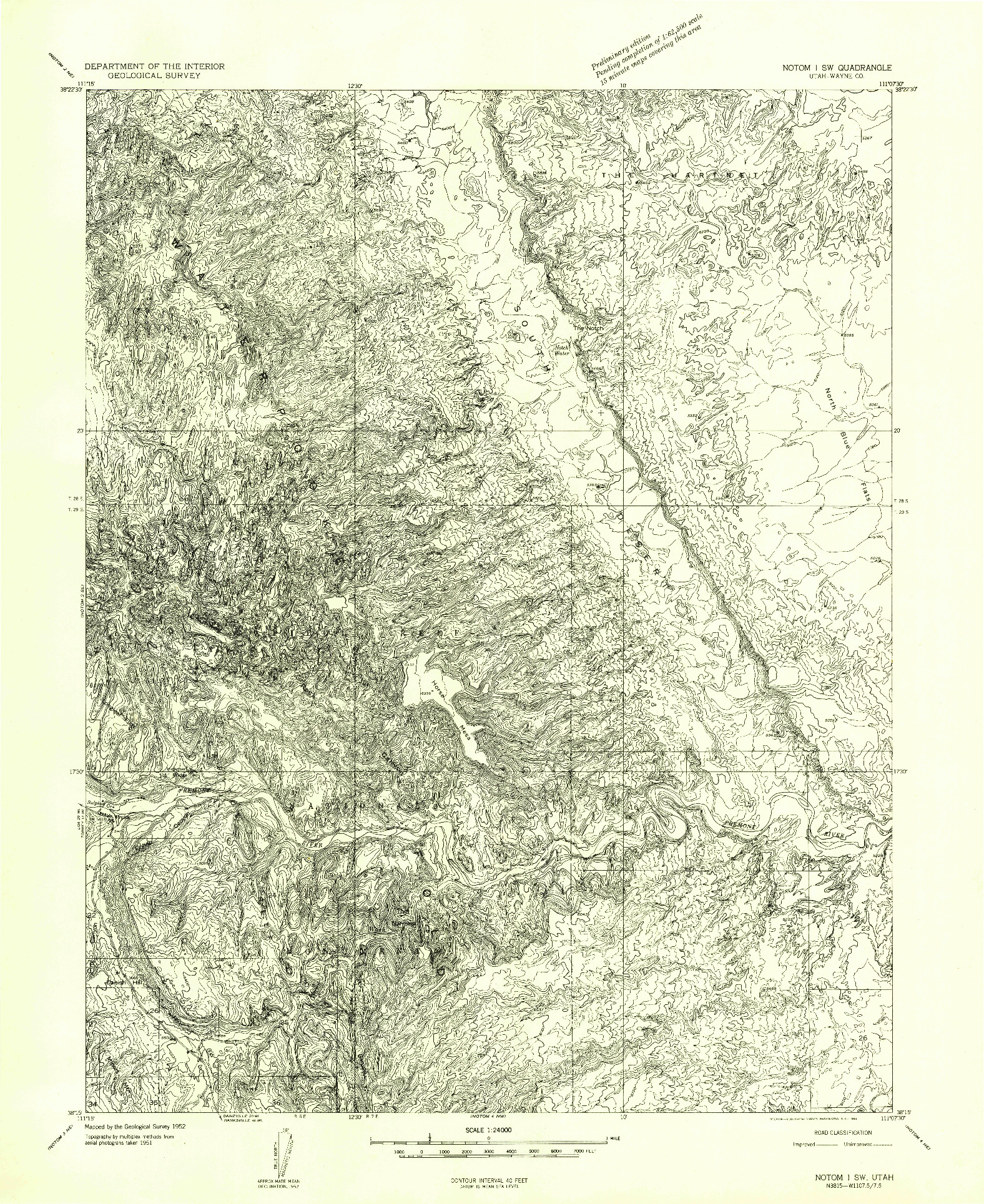 USGS 1:24000-SCALE QUADRANGLE FOR NOTOM 1 SW, UT 1952