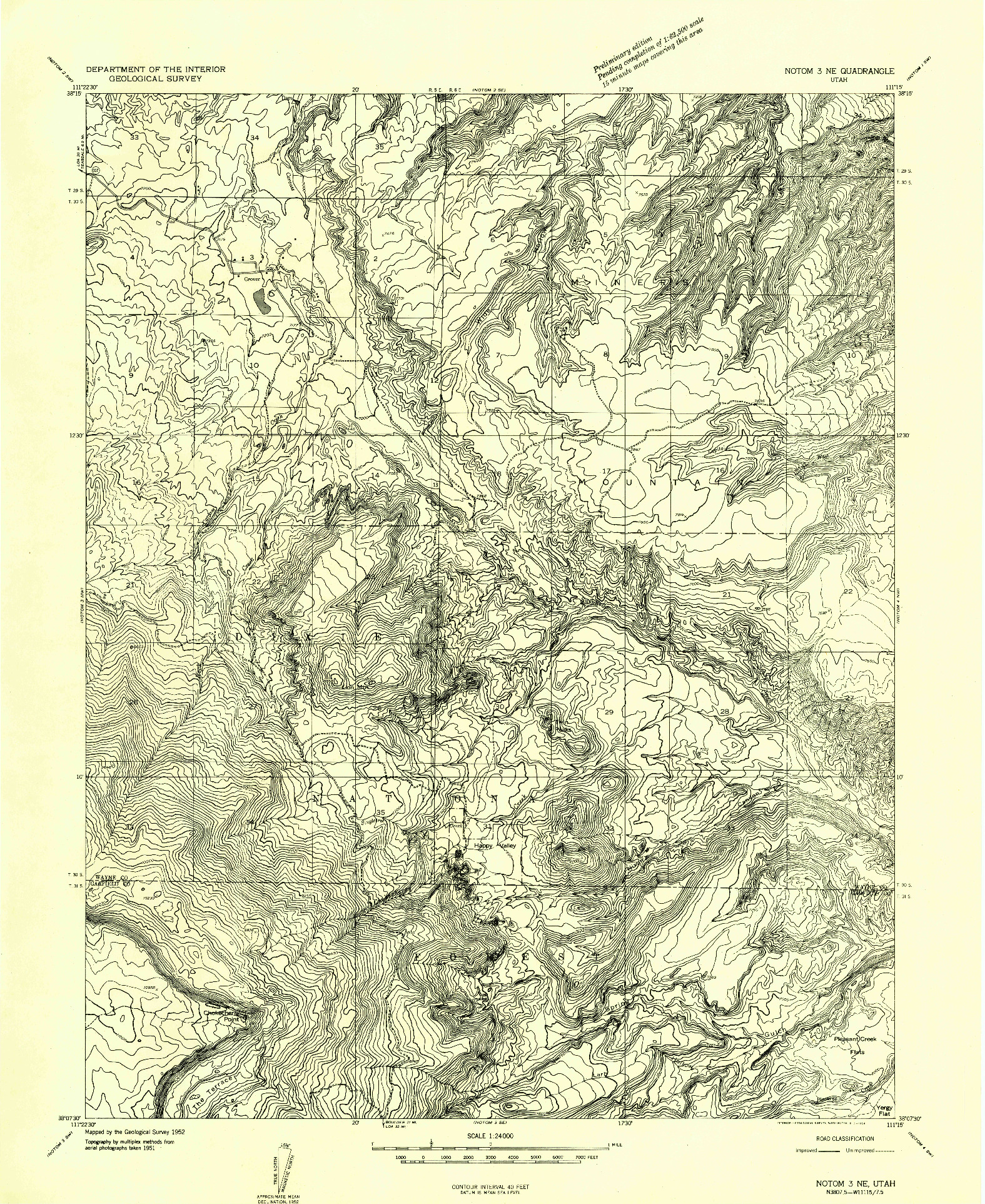 USGS 1:24000-SCALE QUADRANGLE FOR NOTOM 3 NE, UT 1952