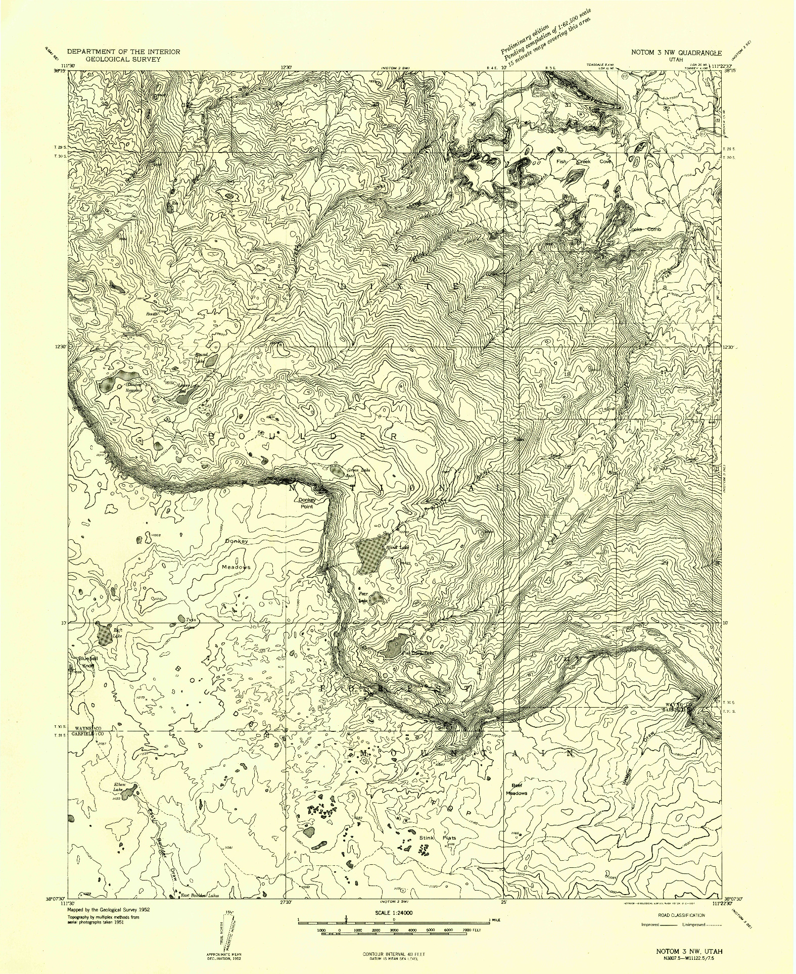 USGS 1:24000-SCALE QUADRANGLE FOR NOTOM 3 NW, UT 1952