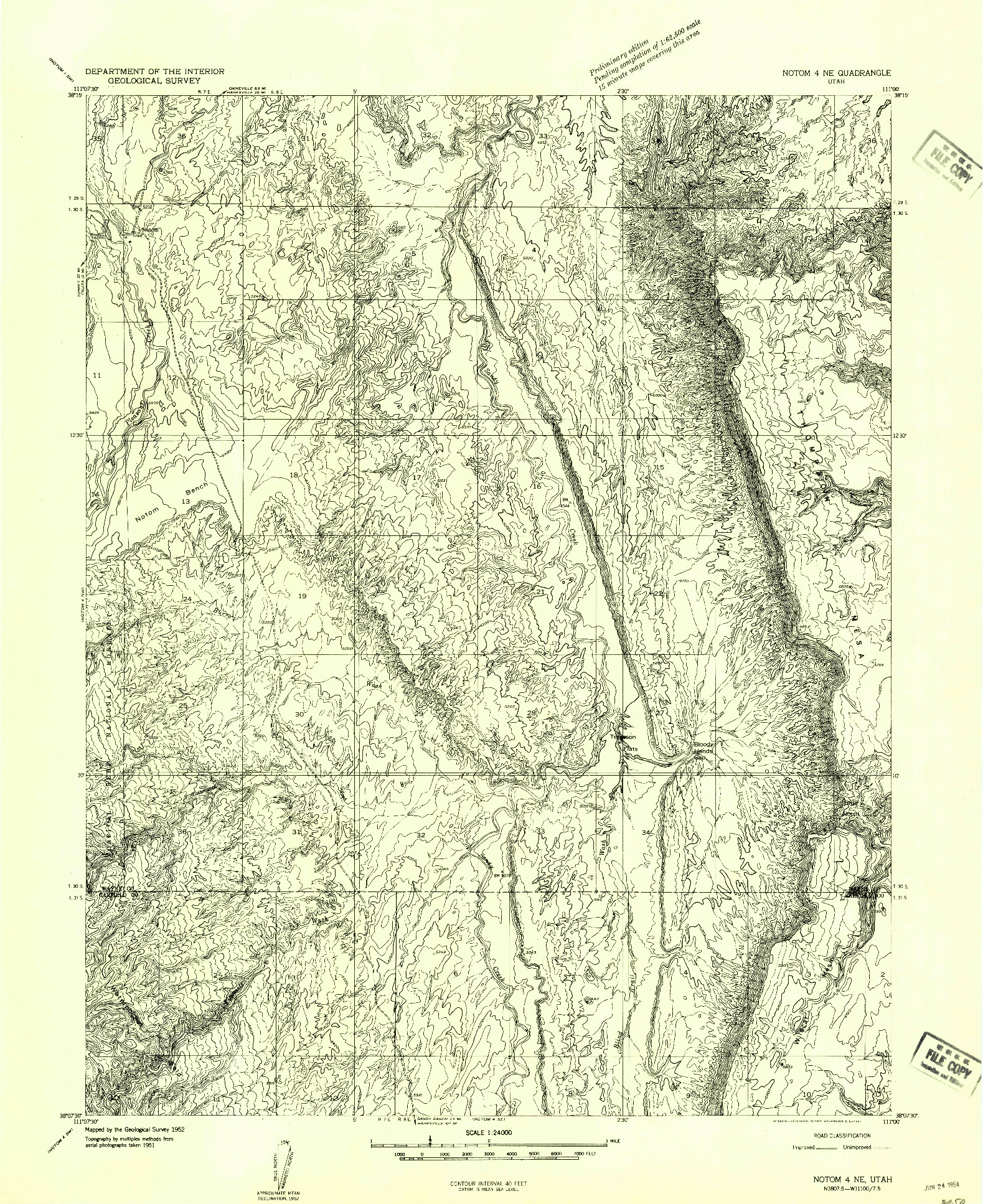 USGS 1:24000-SCALE QUADRANGLE FOR NOTOM 4 NE, UT 1952