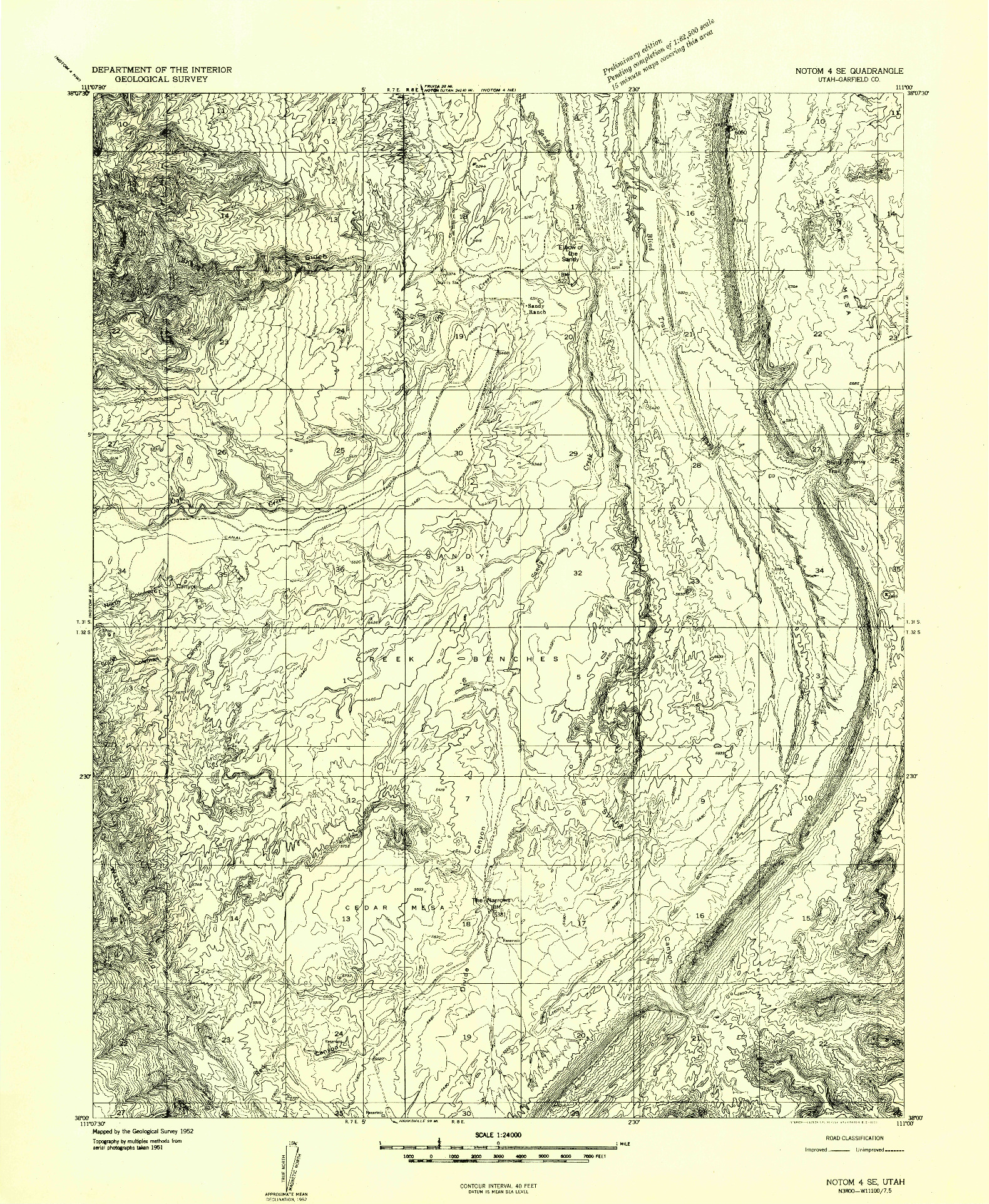 USGS 1:24000-SCALE QUADRANGLE FOR NOTOM 4 SE, UT 1952