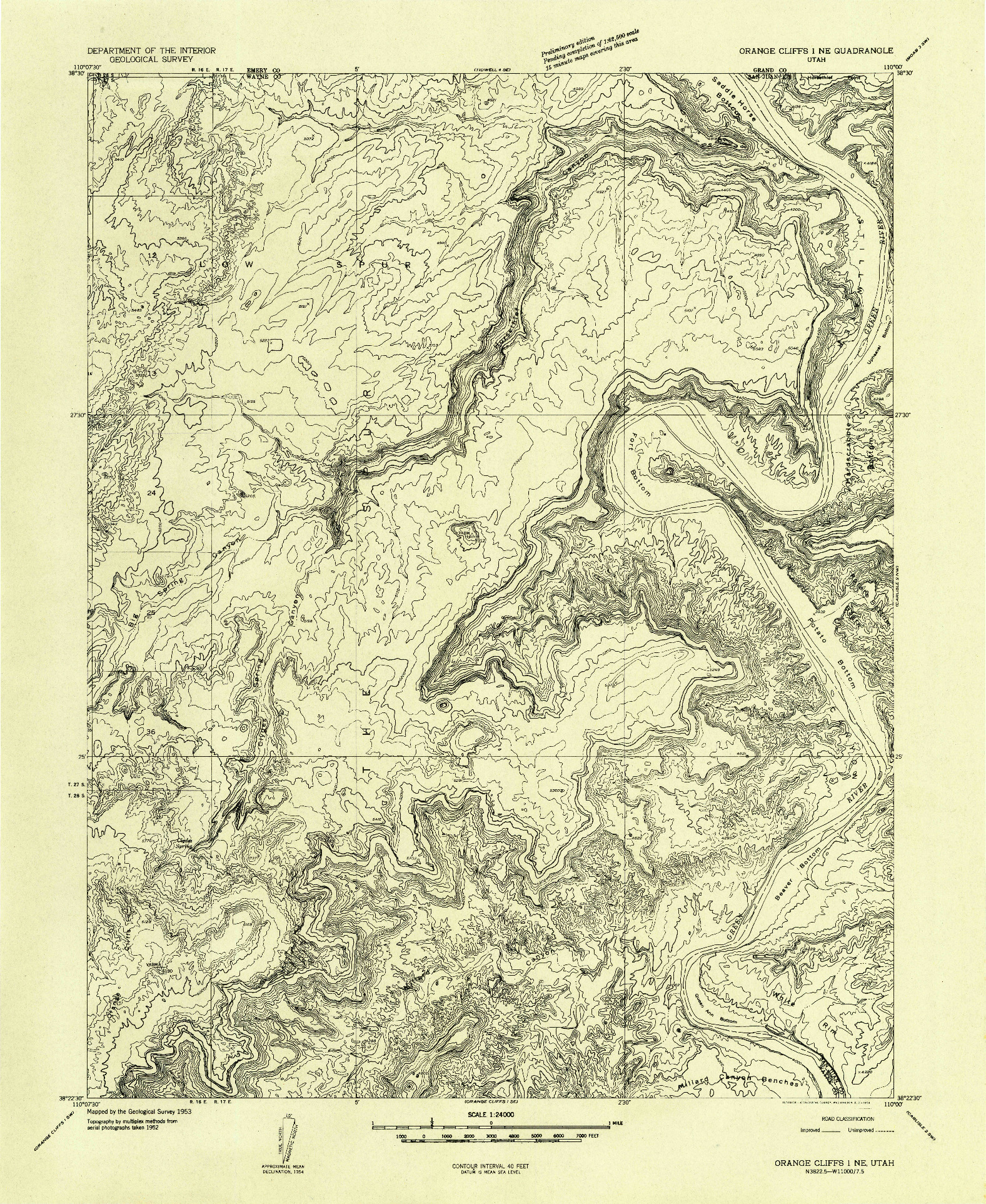 USGS 1:24000-SCALE QUADRANGLE FOR ORANGE CLIFFS 1 NE, UT 1953