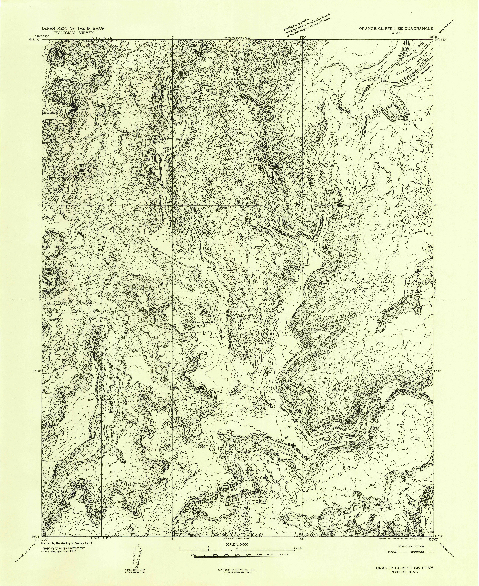 USGS 1:24000-SCALE QUADRANGLE FOR ORANGE CLIFFS 1 SE, UT 1953