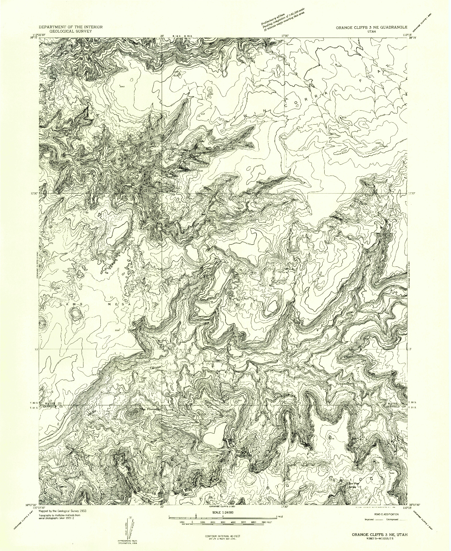 USGS 1:24000-SCALE QUADRANGLE FOR ORANGE CLIFFS 3 NE, UT 1953