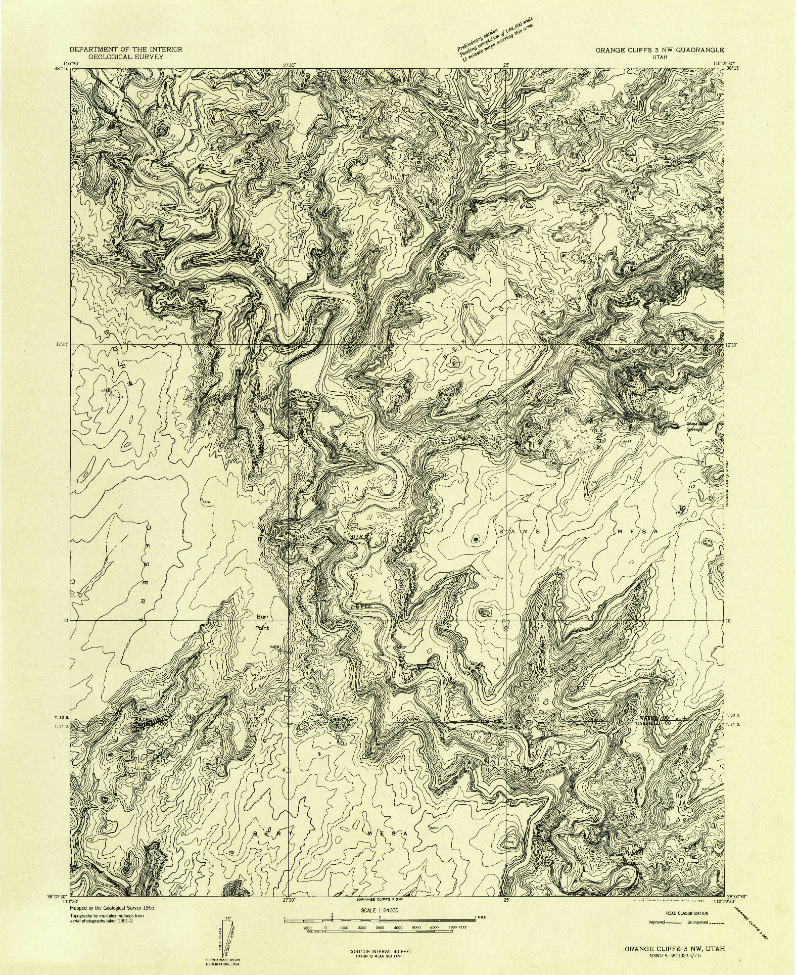 USGS 1:24000-SCALE QUADRANGLE FOR ORANGE CLIFFS 3 NW, UT 1953