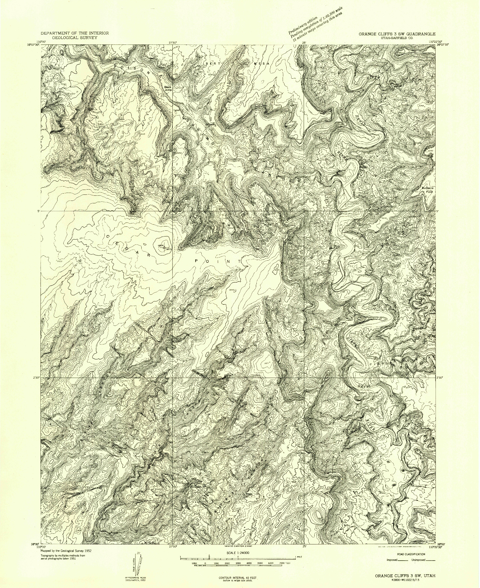 USGS 1:24000-SCALE QUADRANGLE FOR ORANGE CLIFFS 3 SW, UT 1952