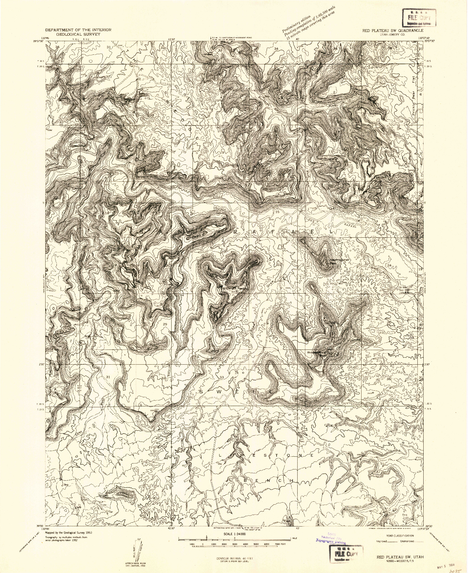 USGS 1:24000-SCALE QUADRANGLE FOR RED PLATEAU SW, UT 1953