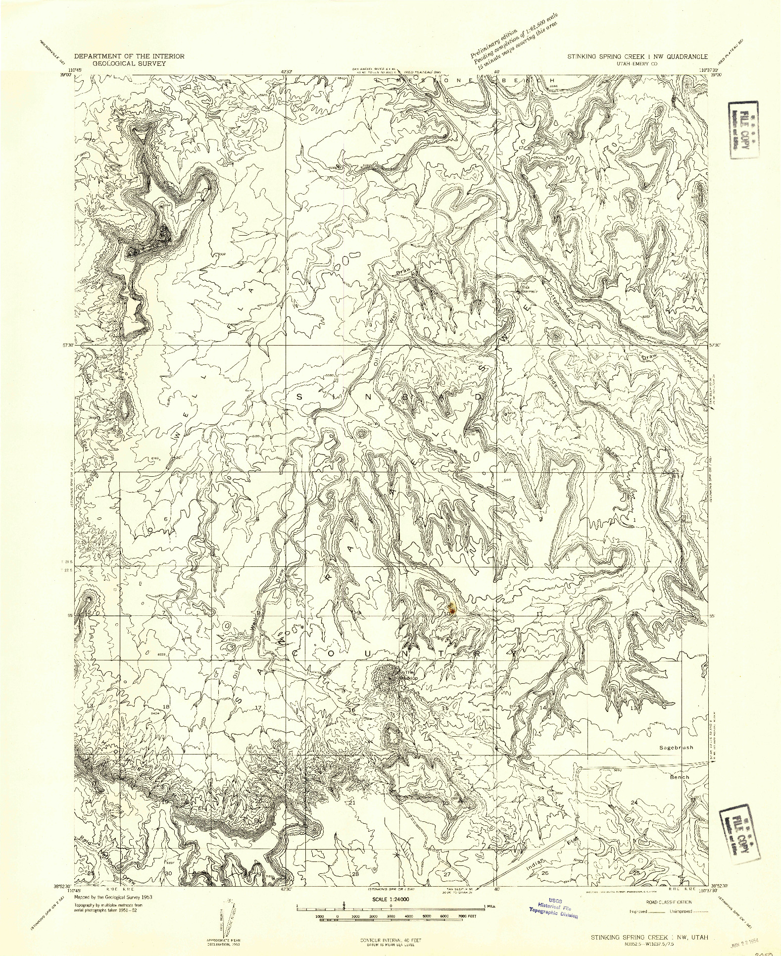 USGS 1:24000-SCALE QUADRANGLE FOR STINKING SPRING CREEK 1 NW, UT 1954