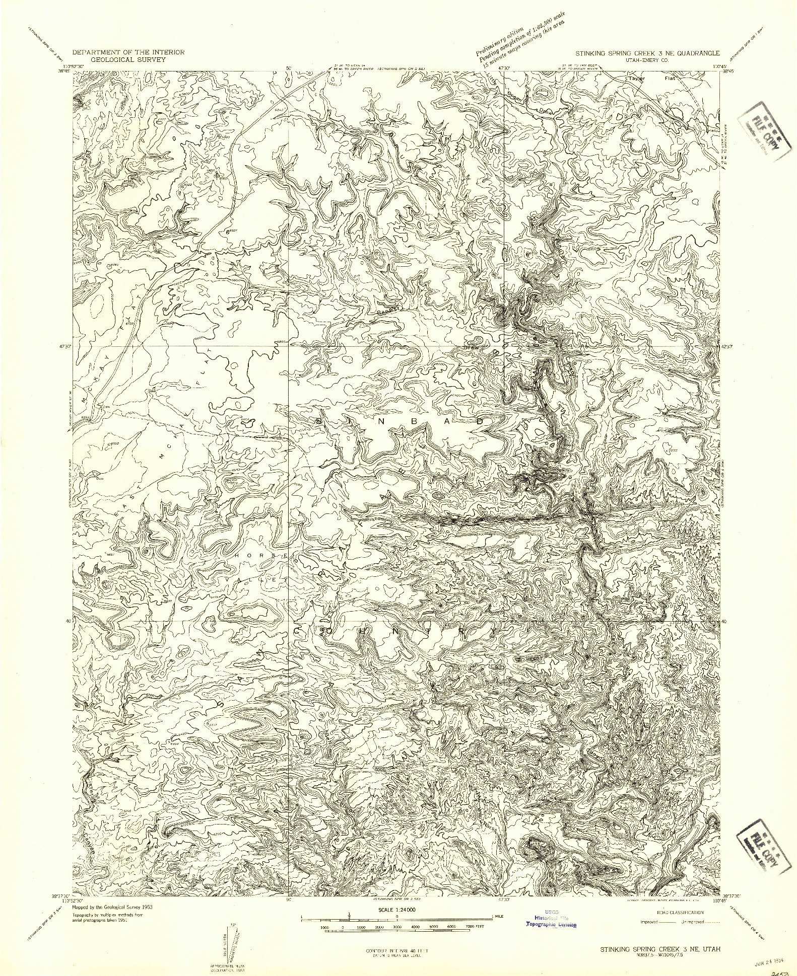 USGS 1:24000-SCALE QUADRANGLE FOR STINKING SPRING CREEK 3 NE, UT 1954