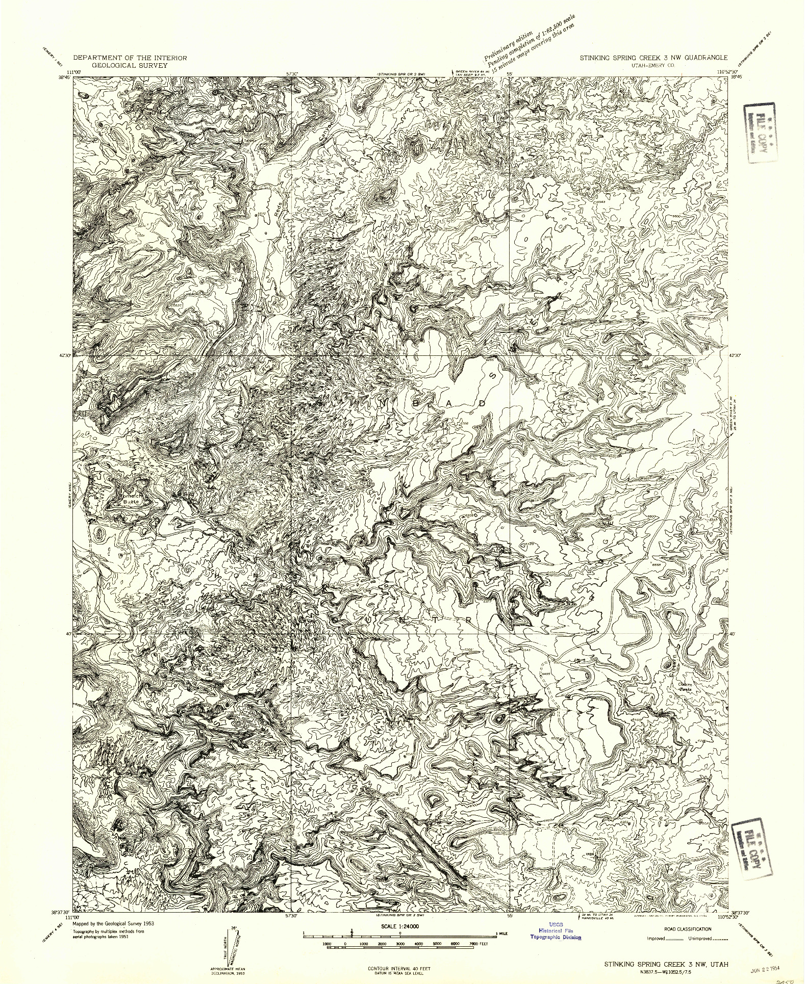 USGS 1:24000-SCALE QUADRANGLE FOR STINKING SPRING CREEK 3 NW, UT 1954