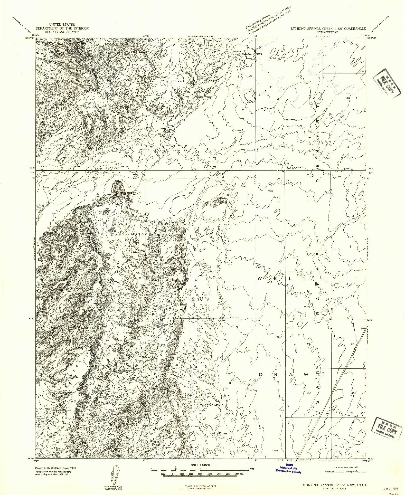 USGS 1:24000-SCALE QUADRANGLE FOR STINKING SPRINGS CREEK 4 SW, UT 1954