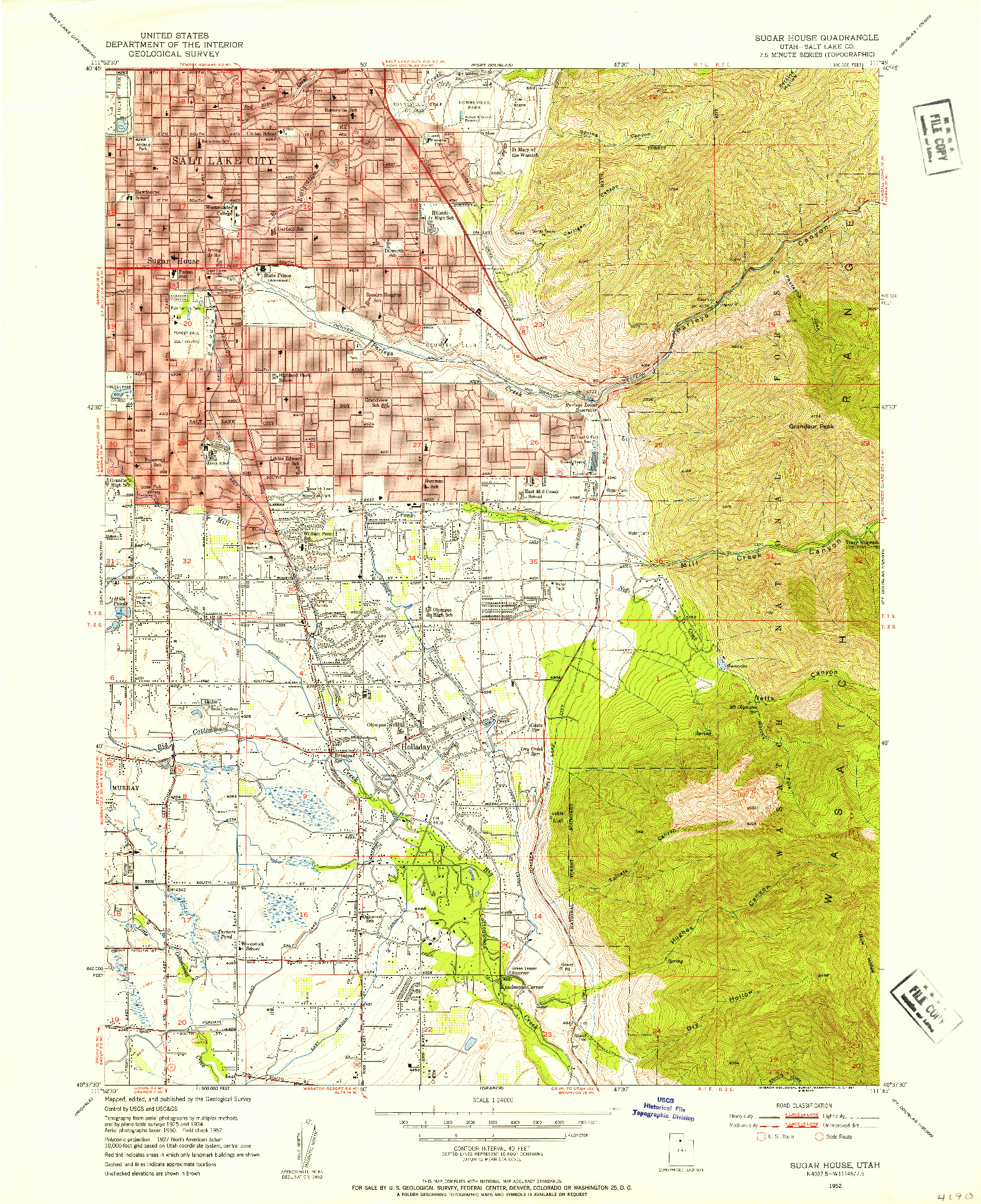 USGS 1:24000-SCALE QUADRANGLE FOR SUGAR HOUSE, UT 1952