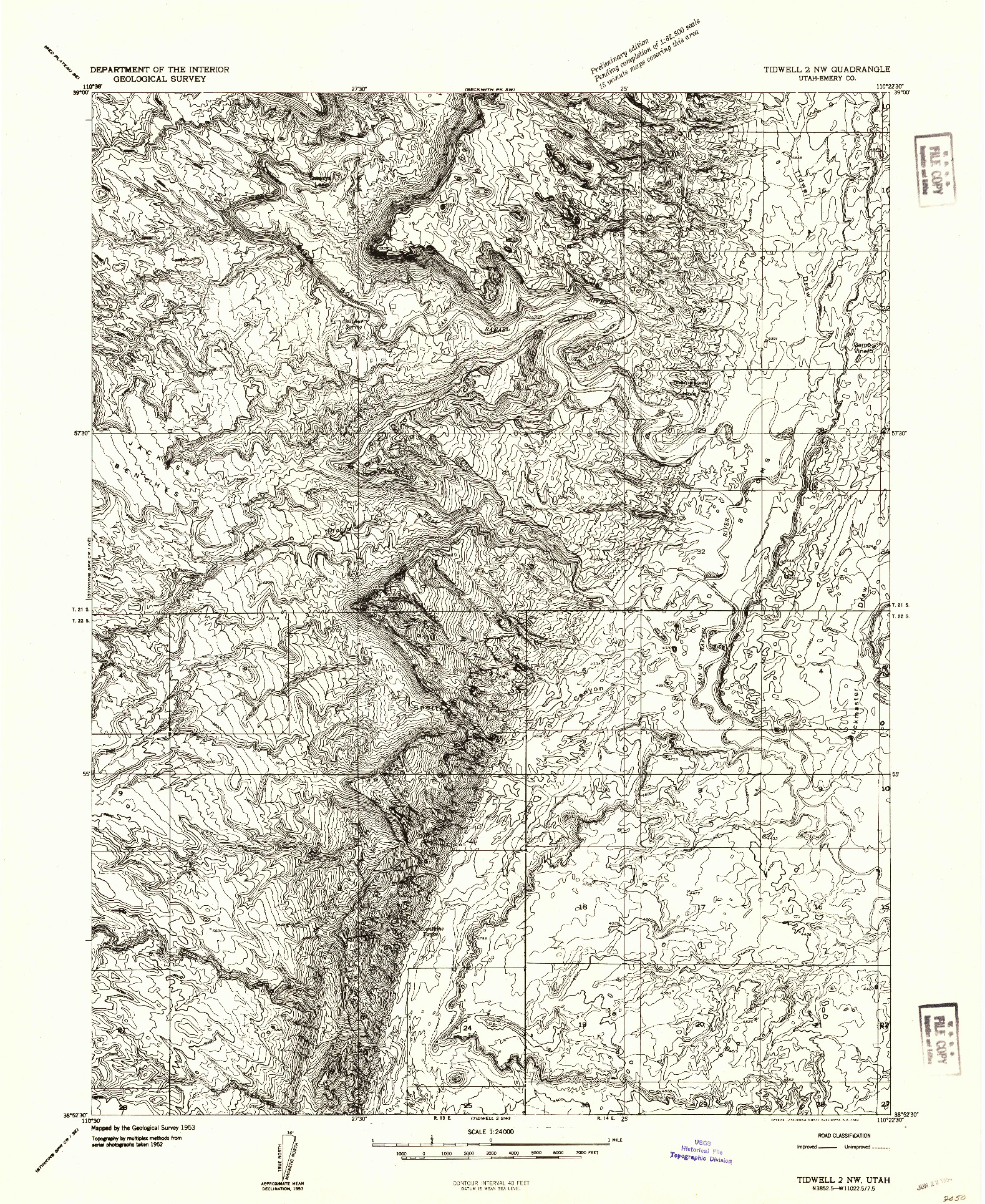 USGS 1:24000-SCALE QUADRANGLE FOR TIDWELL 2 NW, UT 1953