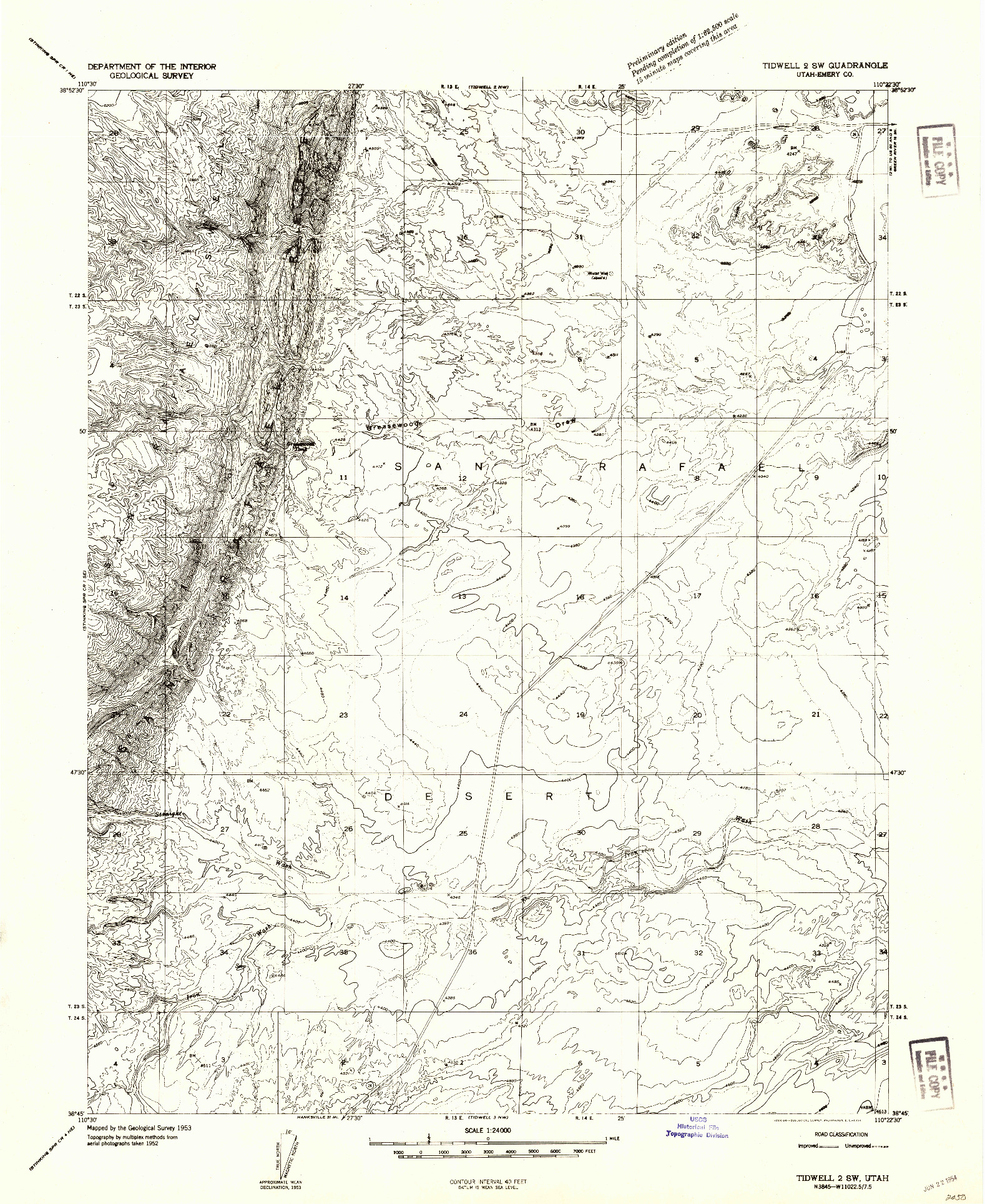 USGS 1:24000-SCALE QUADRANGLE FOR TIDWELL 2 SW, UT 1953