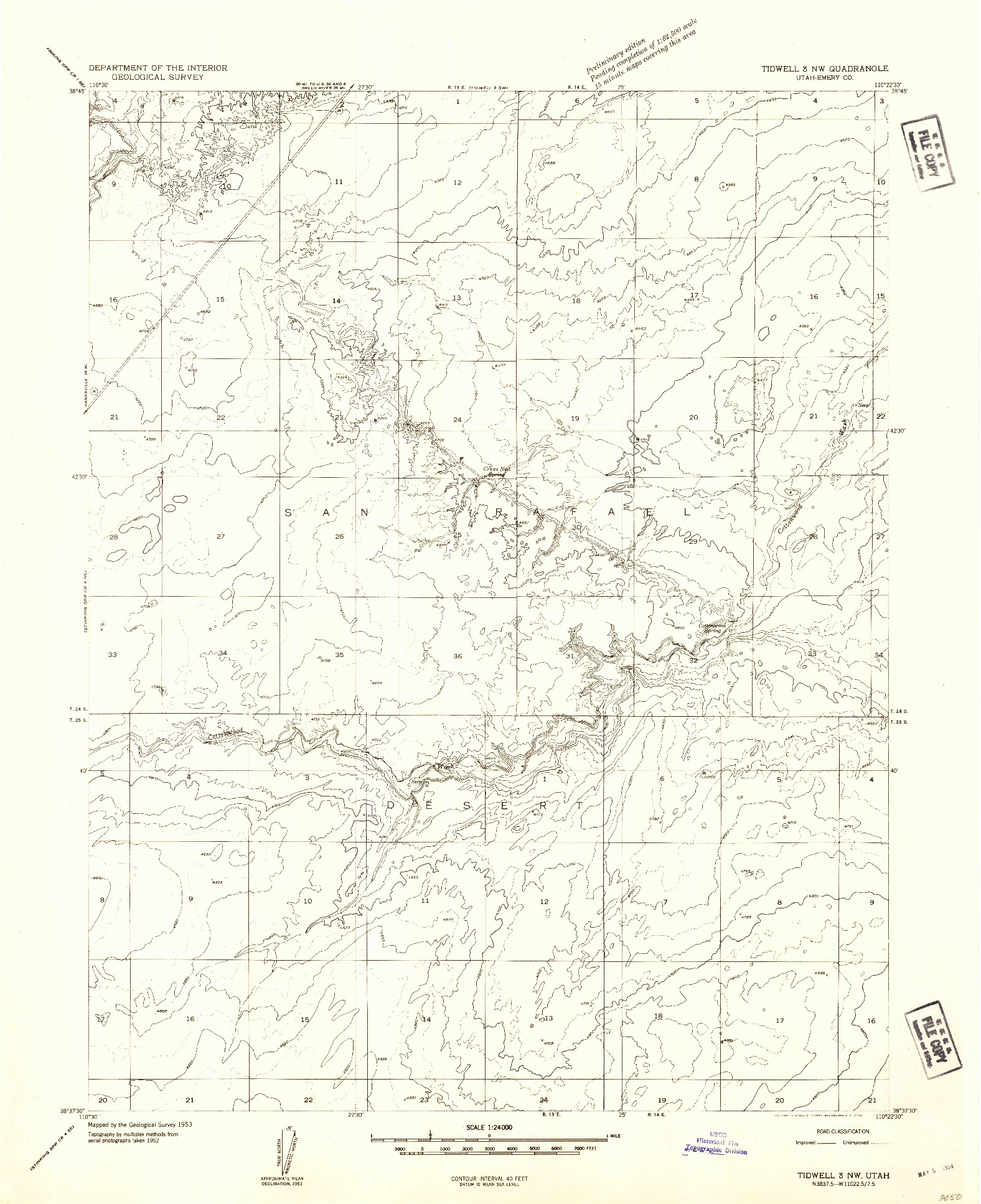 USGS 1:24000-SCALE QUADRANGLE FOR TIDWELL 3 NW, UT 1953