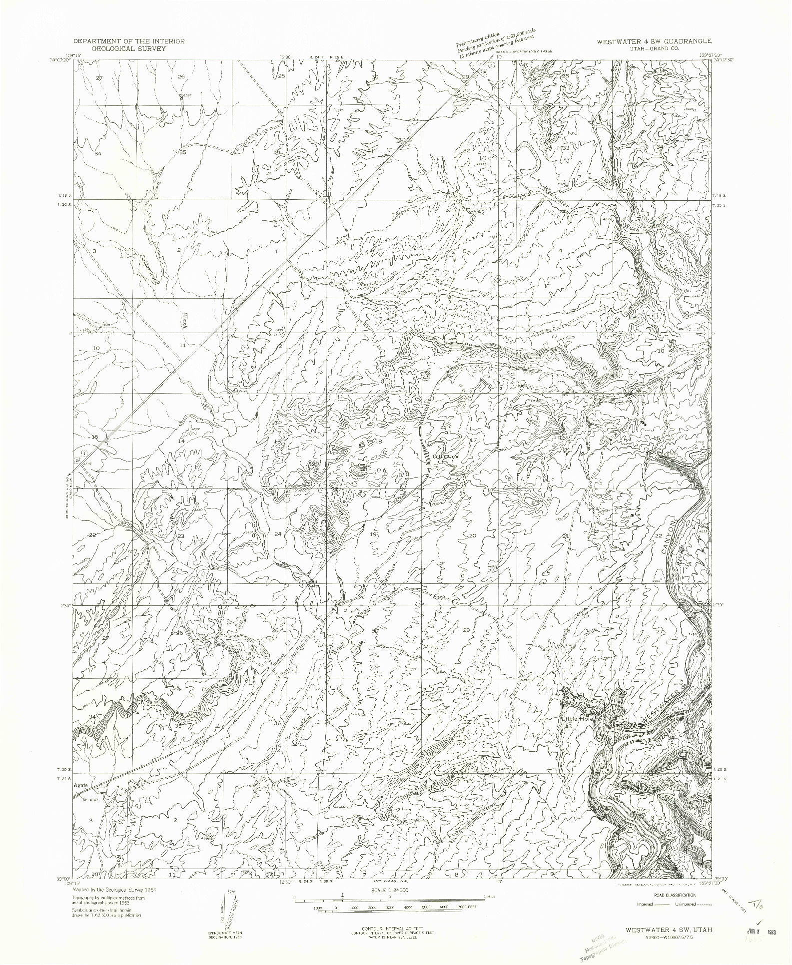 USGS 1:24000-SCALE QUADRANGLE FOR WESTWATER 4 SW, UT 1954
