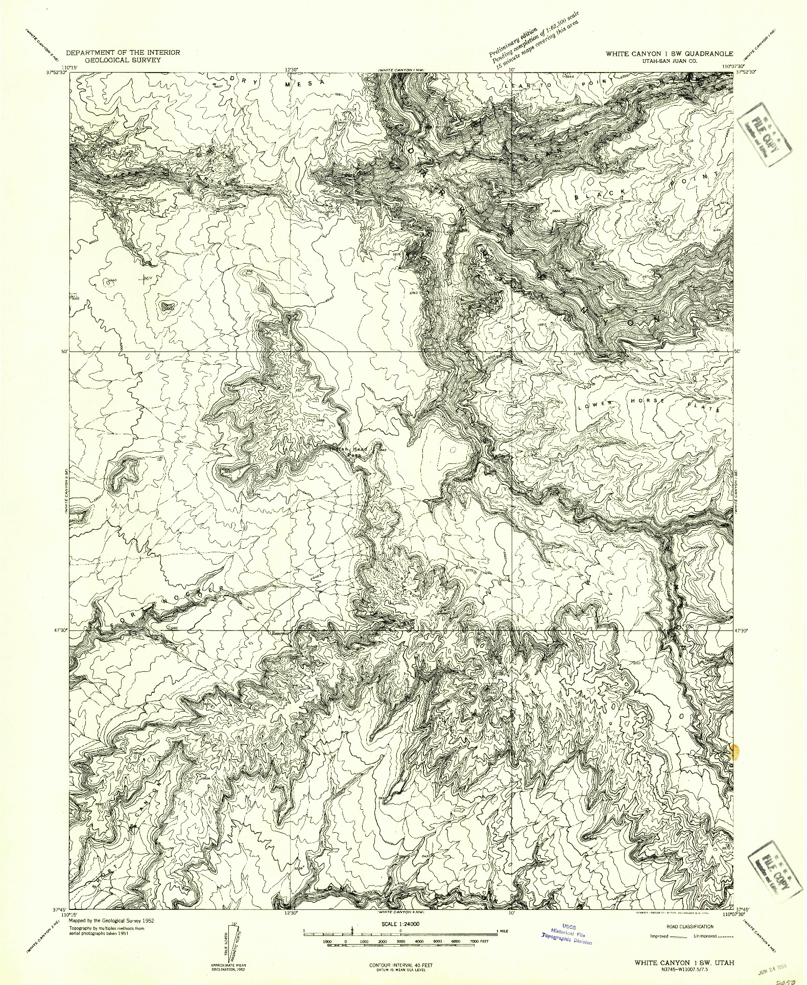 USGS 1:24000-SCALE QUADRANGLE FOR WHITE CANYON 1 SW, UT 1954