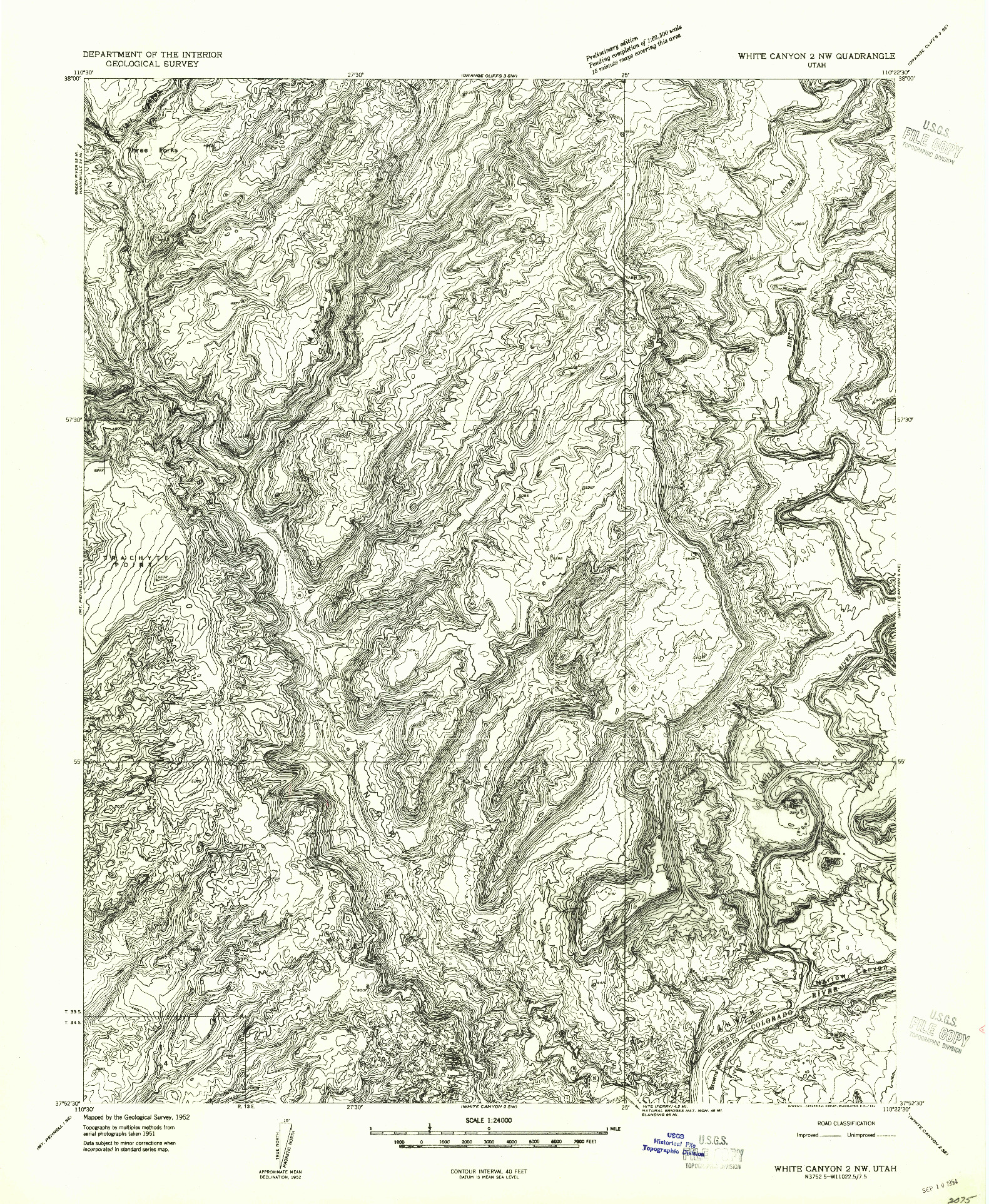 USGS 1:24000-SCALE QUADRANGLE FOR WHITE CANYON 2 NW, UT 1954