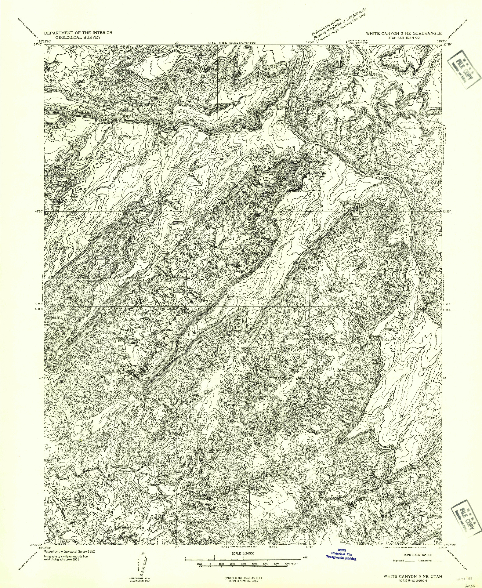 USGS 1:24000-SCALE QUADRANGLE FOR WHITE CANYON 3 NE, UT 1954