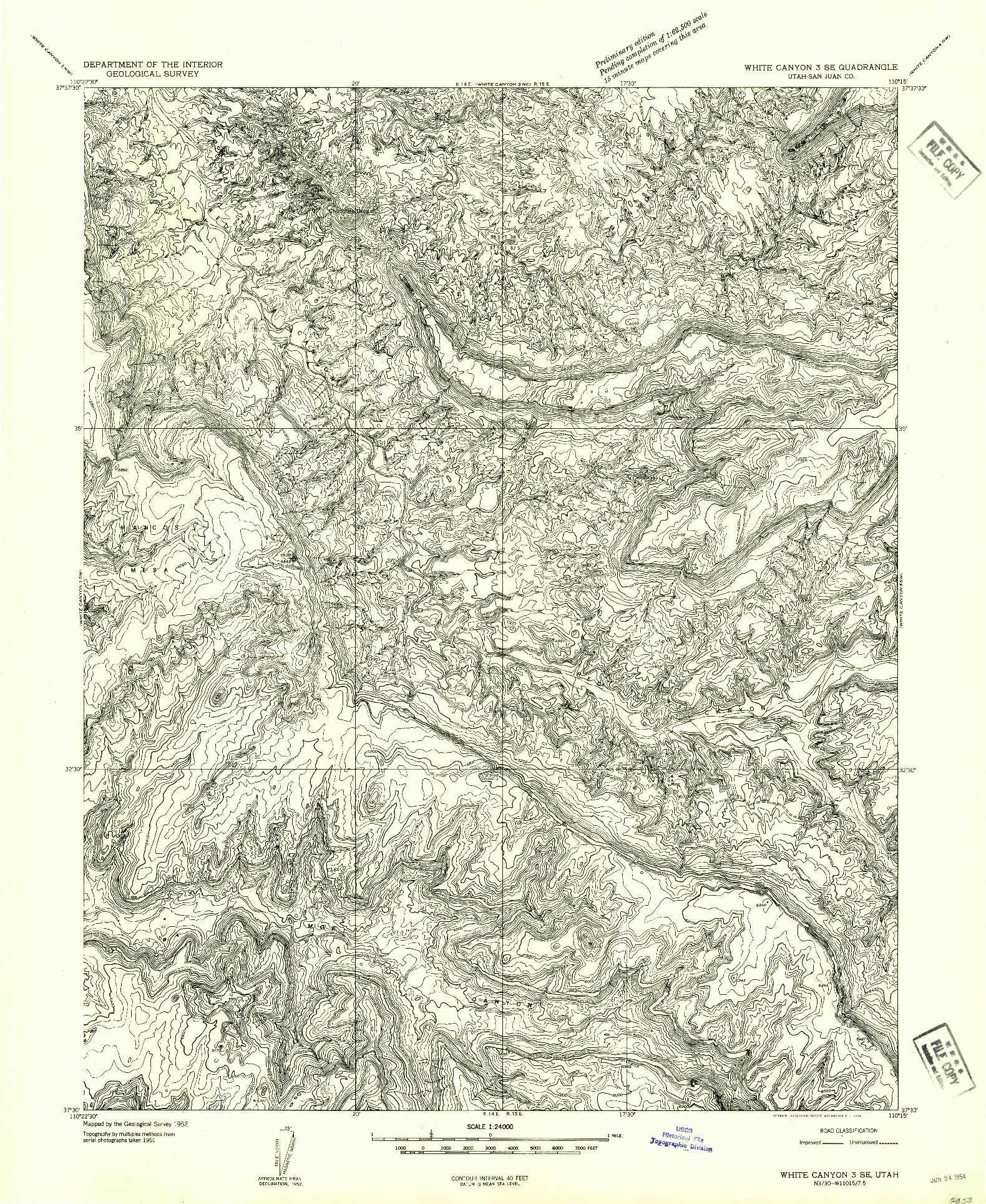 USGS 1:24000-SCALE QUADRANGLE FOR WHITE CANYON 3 SE, UT 1954
