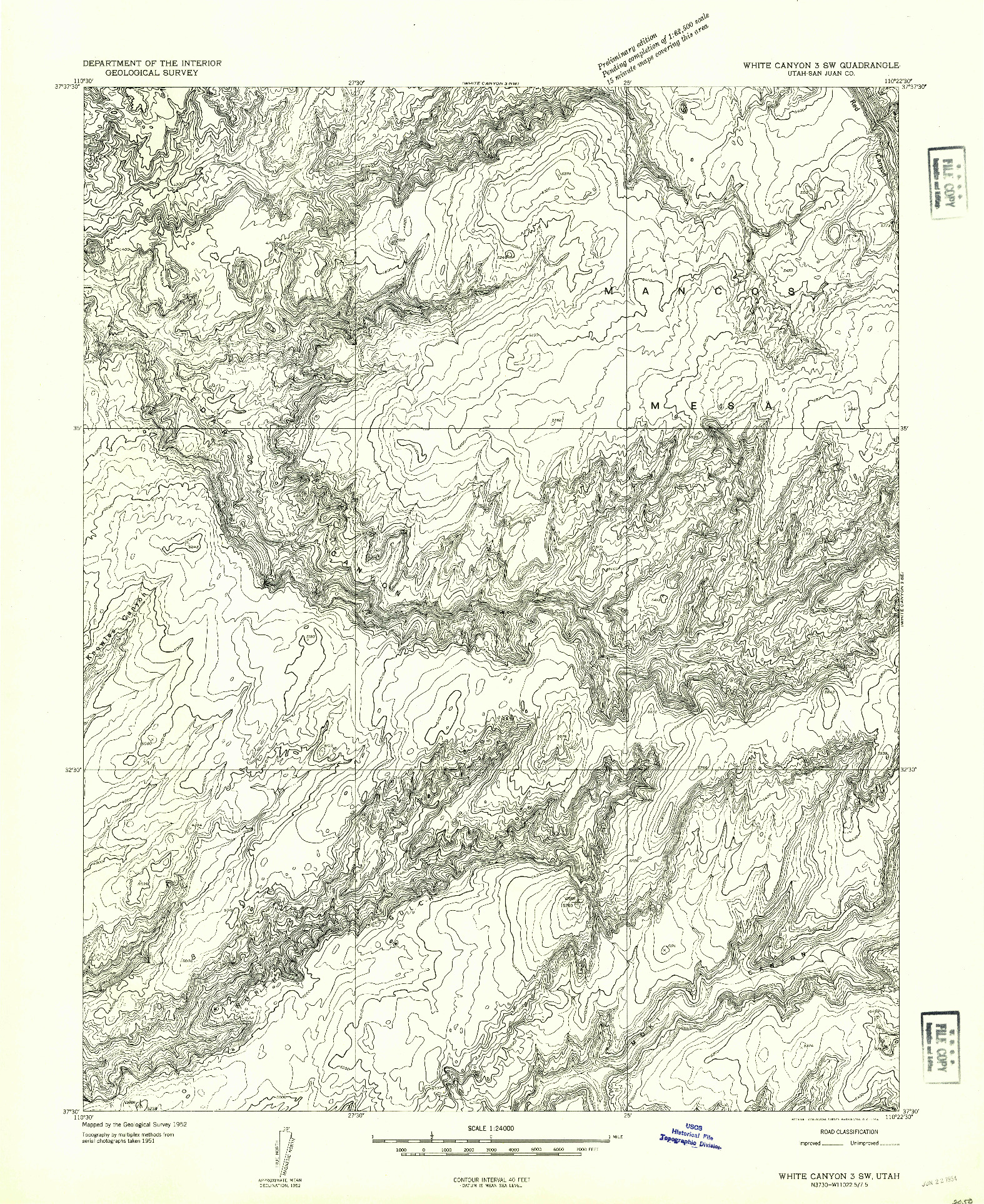 USGS 1:24000-SCALE QUADRANGLE FOR WHITE CANYON 3 SW, UT 1954