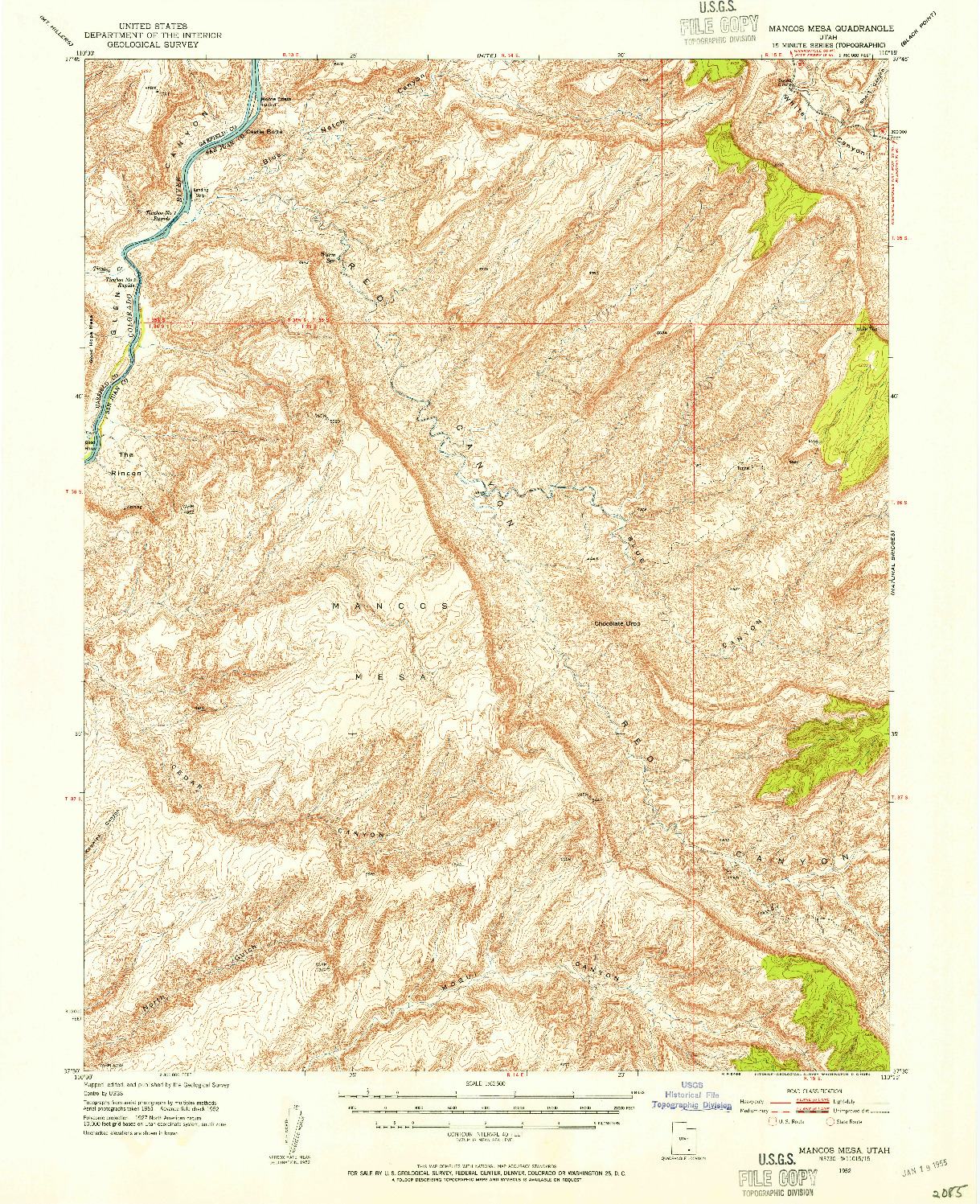 USGS 1:62500-SCALE QUADRANGLE FOR MANCOS MESA, UT 1952