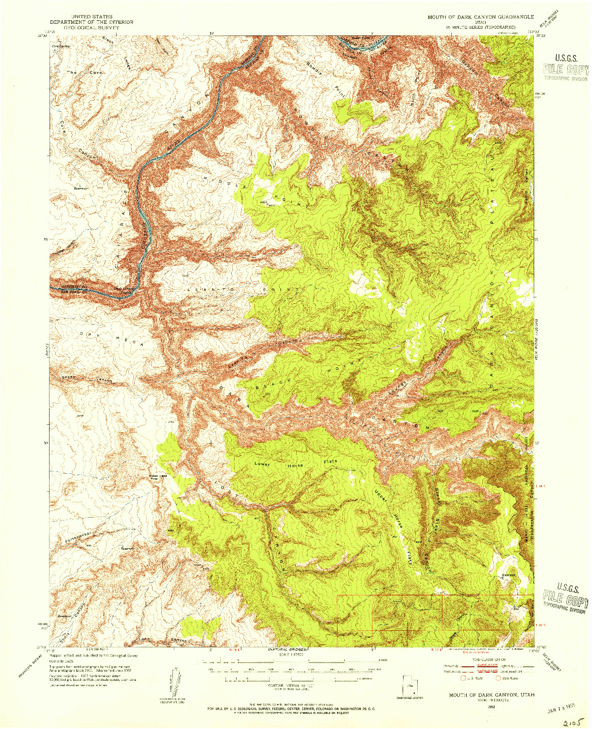 USGS 1:62500-SCALE QUADRANGLE FOR MOUTH OF DARK CANYON, UT 1952