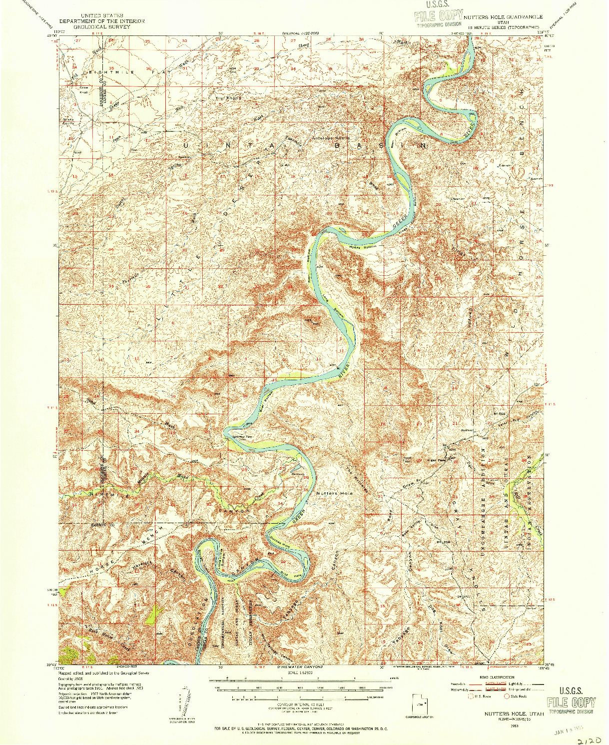 USGS 1:62500-SCALE QUADRANGLE FOR NUTTERS HOLE, UT 1953