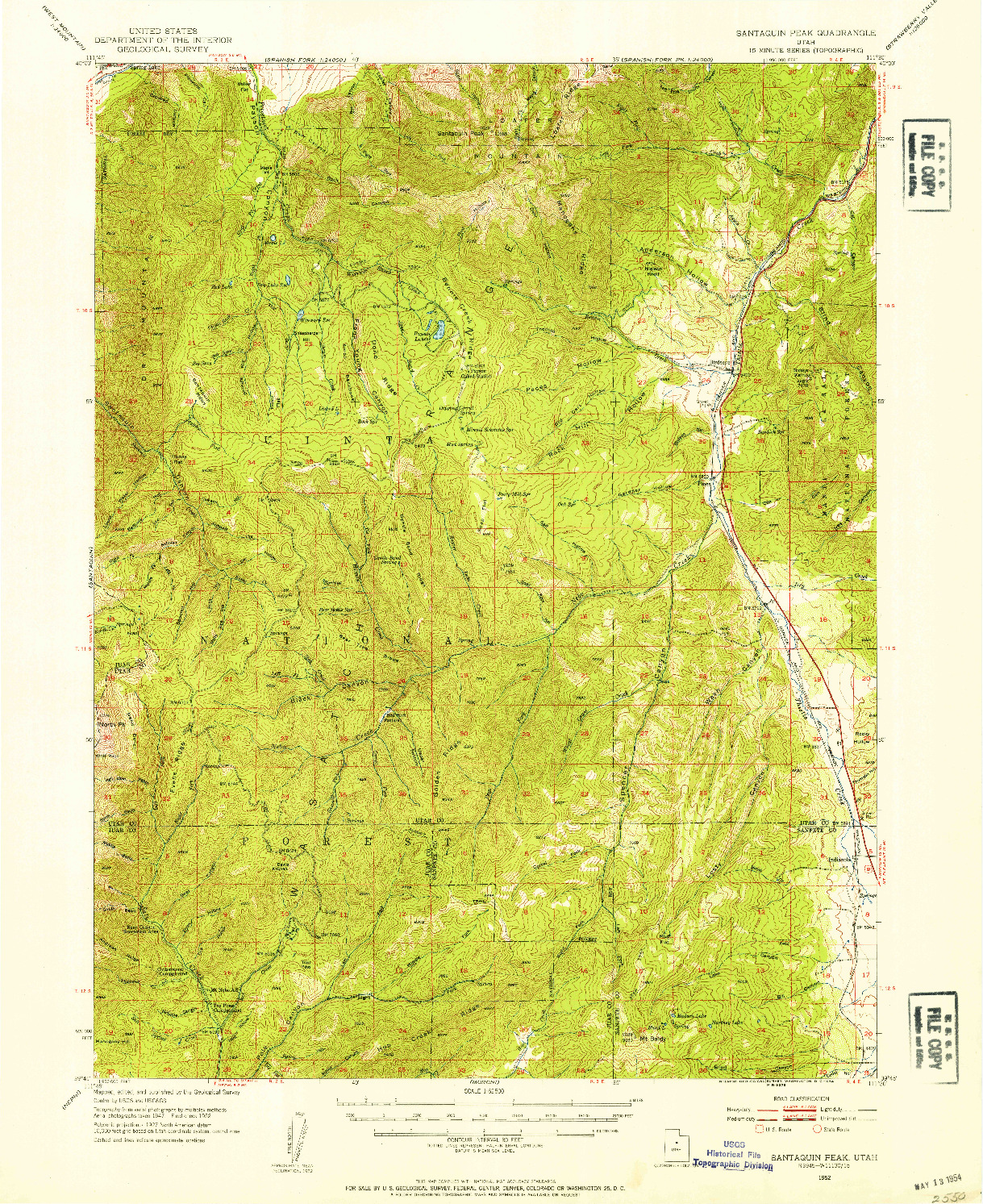 USGS 1:62500-SCALE QUADRANGLE FOR SANTAQUIN PEAK, UT 1952