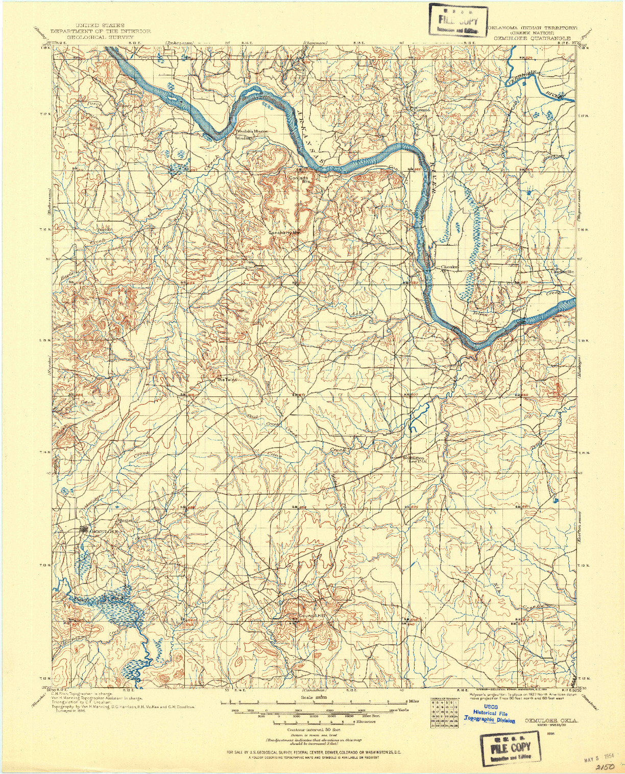 USGS 1:125000-SCALE QUADRANGLE FOR OKMULGEE, OK 1896