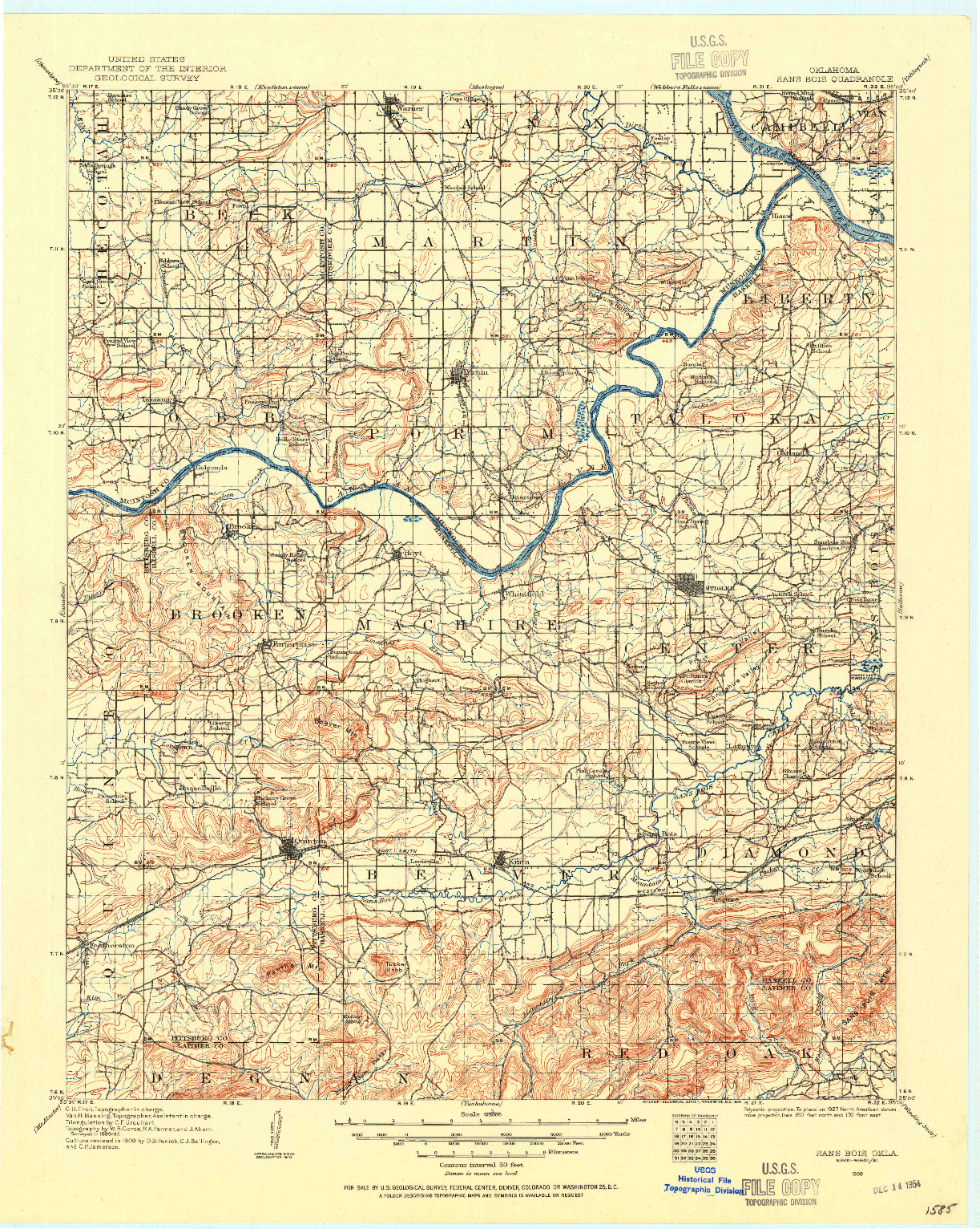 USGS 1:125000-SCALE QUADRANGLE FOR SANS BOIS, OK 1909