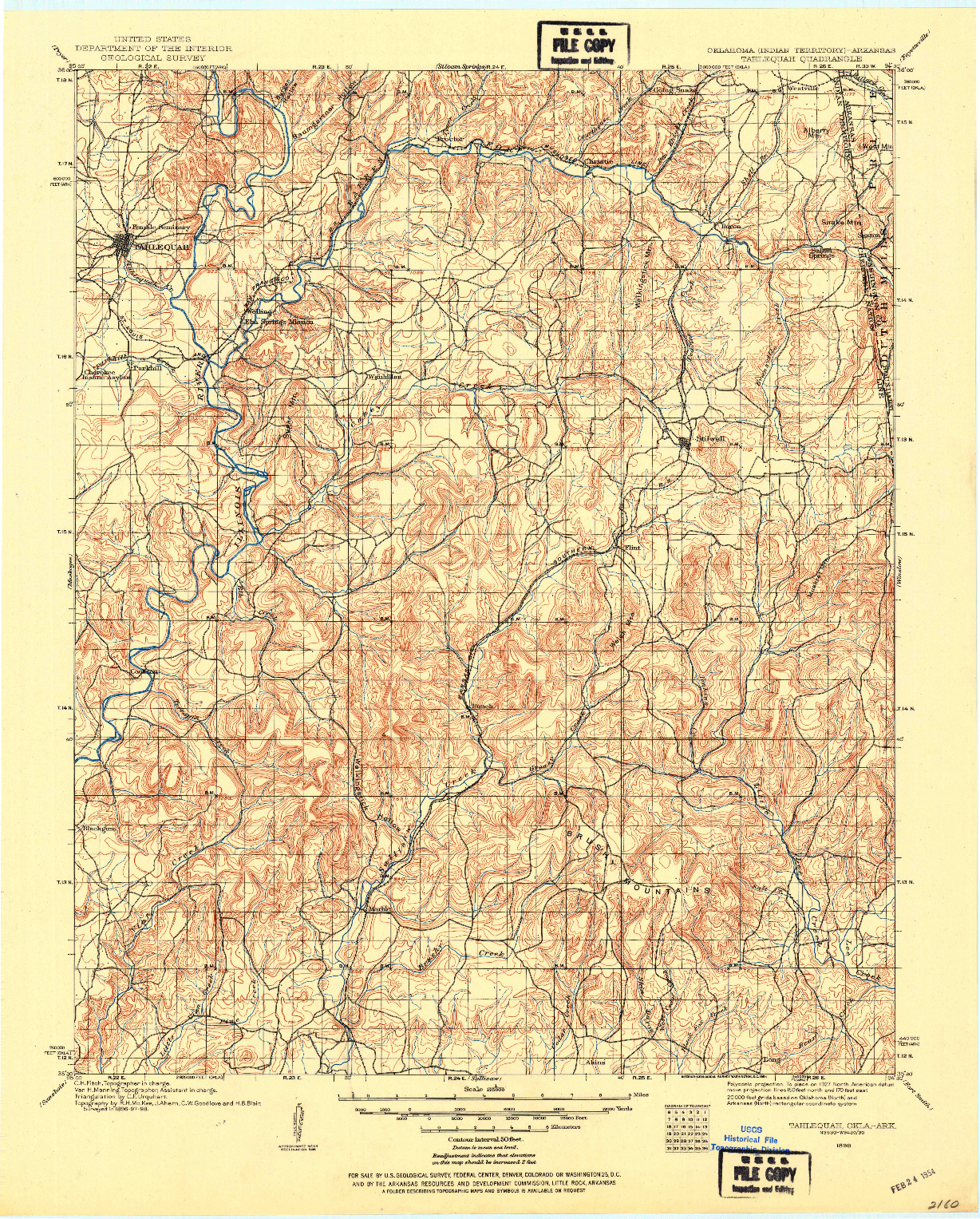 USGS 1:125000-SCALE QUADRANGLE FOR TAHLEQUAH, OK 1898