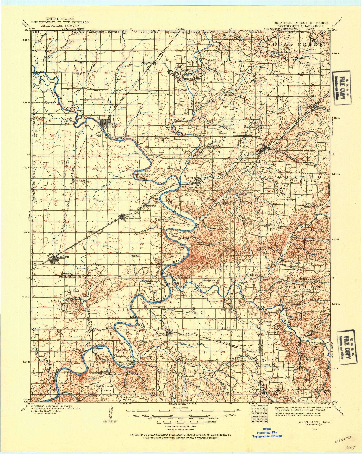 USGS 1:125000-SCALE QUADRANGLE FOR WYANDOTTE, OK 1907