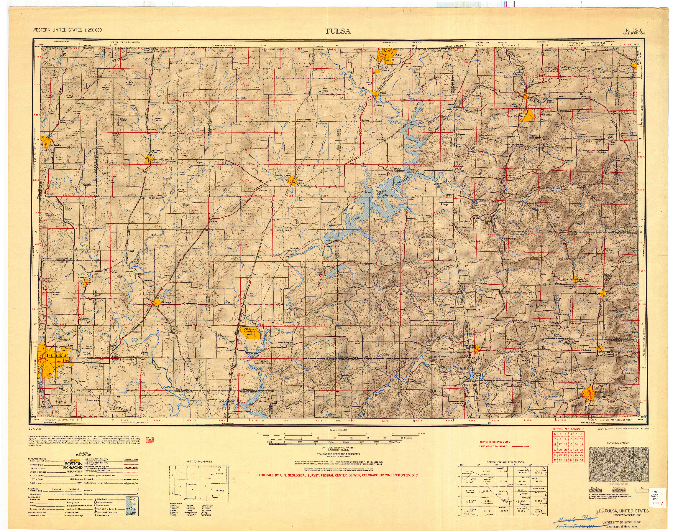 USGS 1:250000-SCALE QUADRANGLE FOR TULSA, OK 1954
